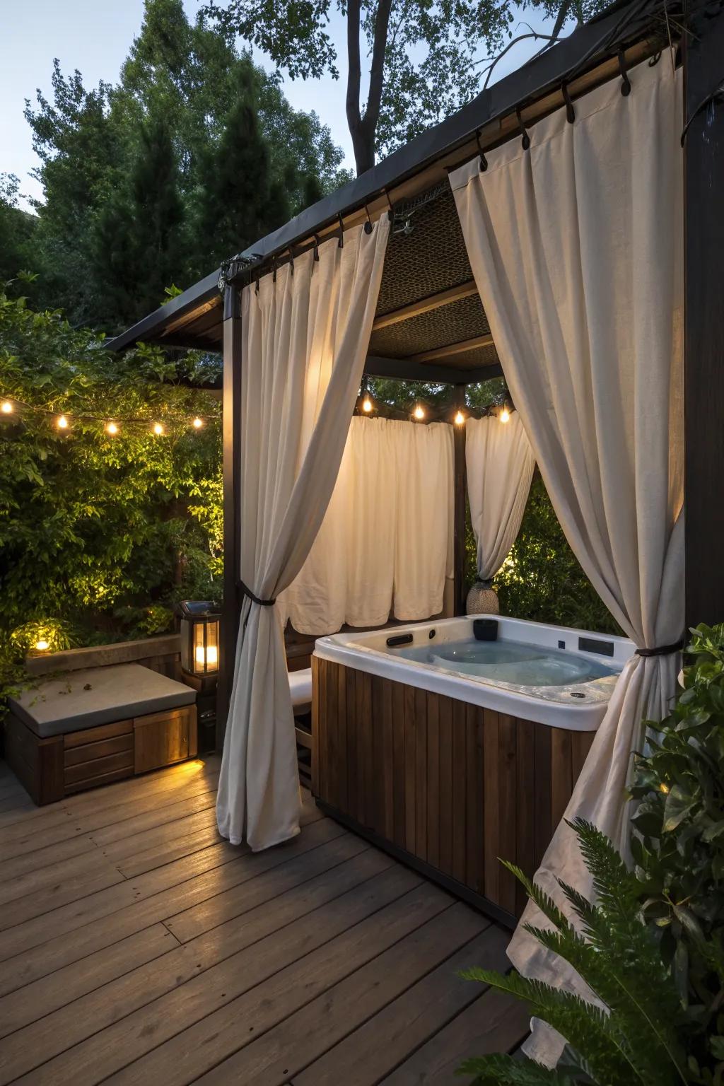 Outdoor curtains add privacy and a touch of elegance.
