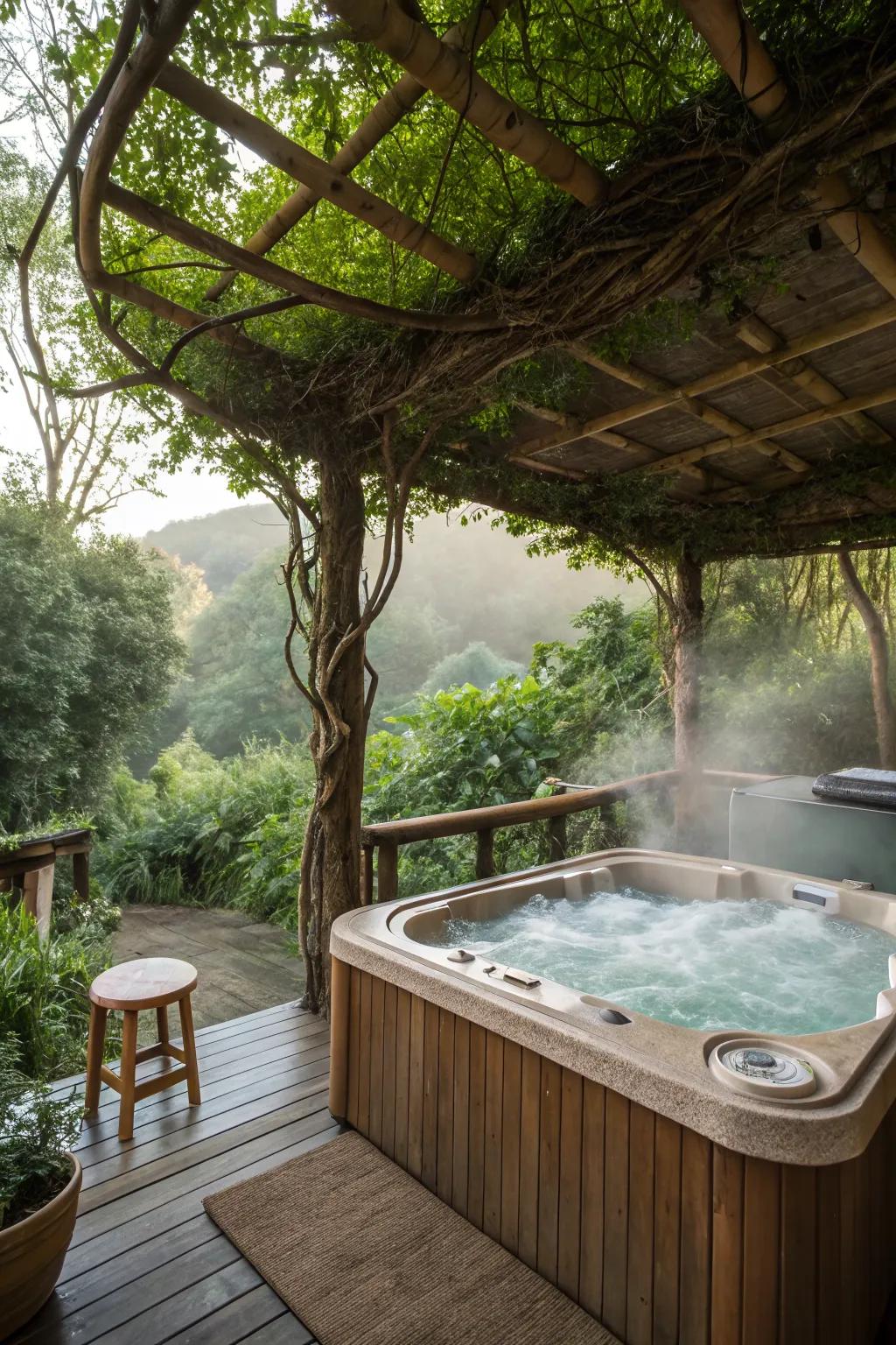 Immerse yourself in nature with a greenery-surrounded canopy.