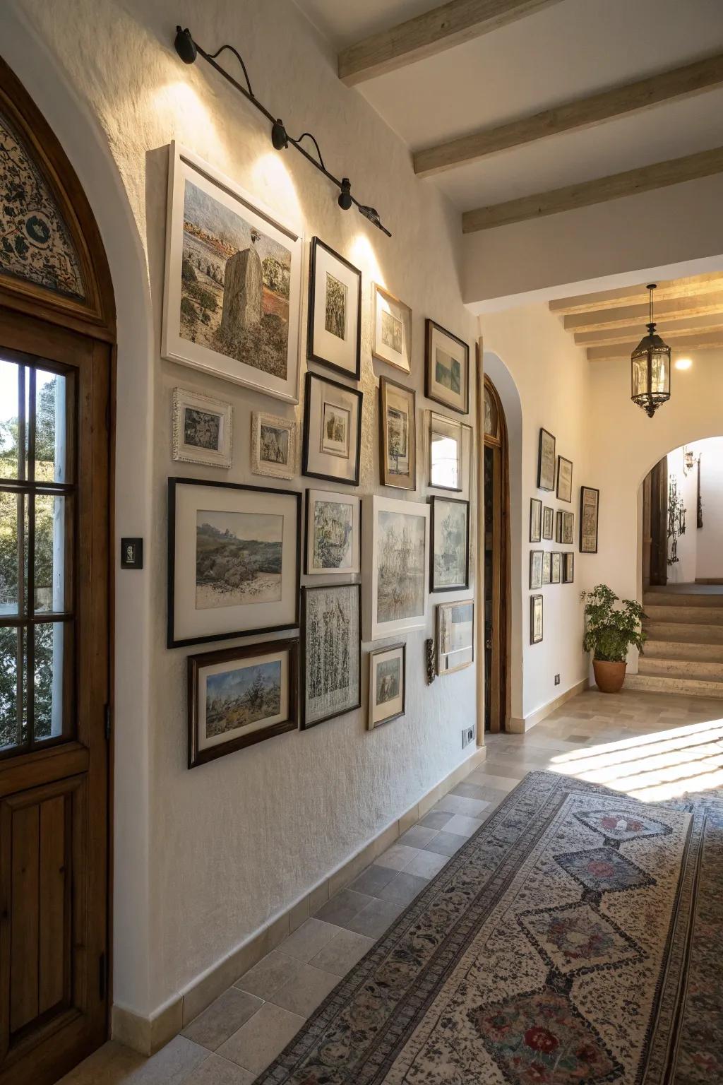 A gallery wall adds character and personal style to the entryway.