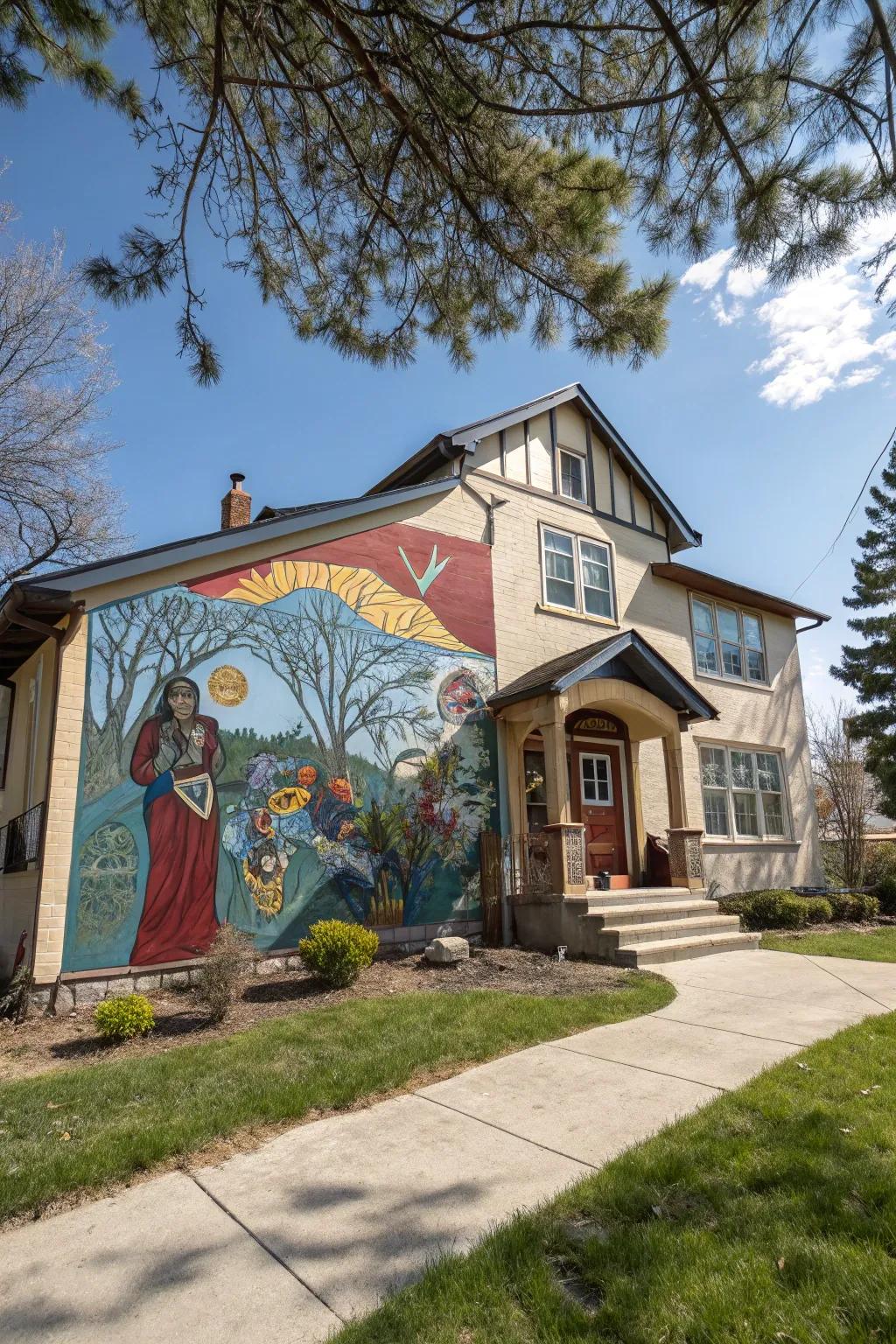 Murals add artistic flair and storytelling to your home's facade.
