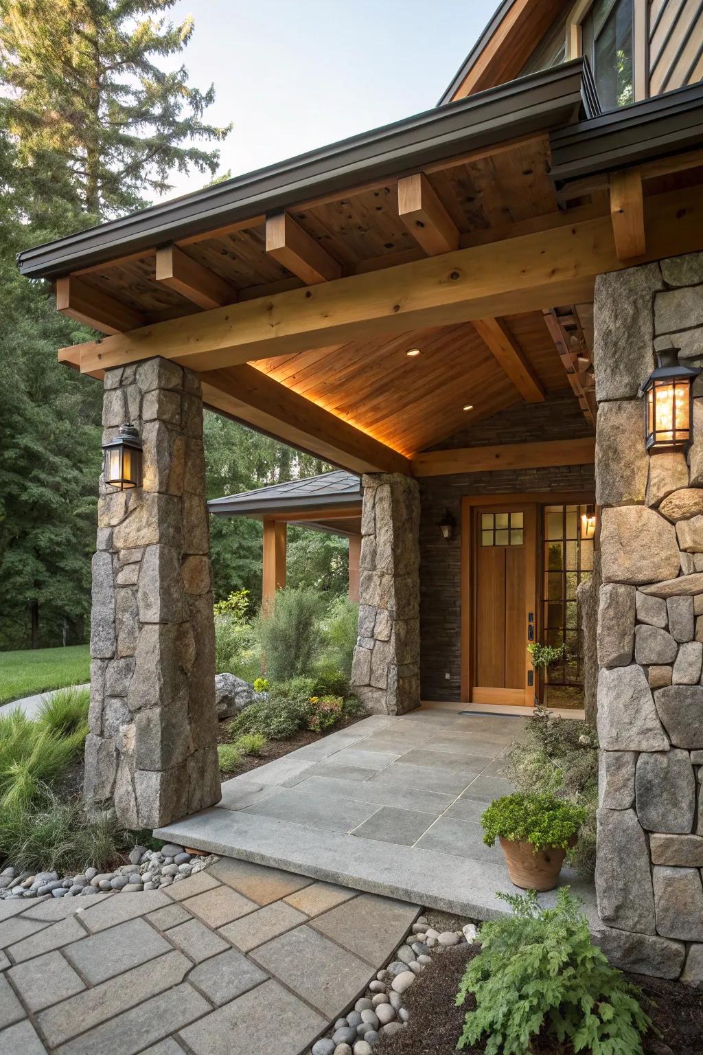 A stone and timber canopy that exudes strength and style.