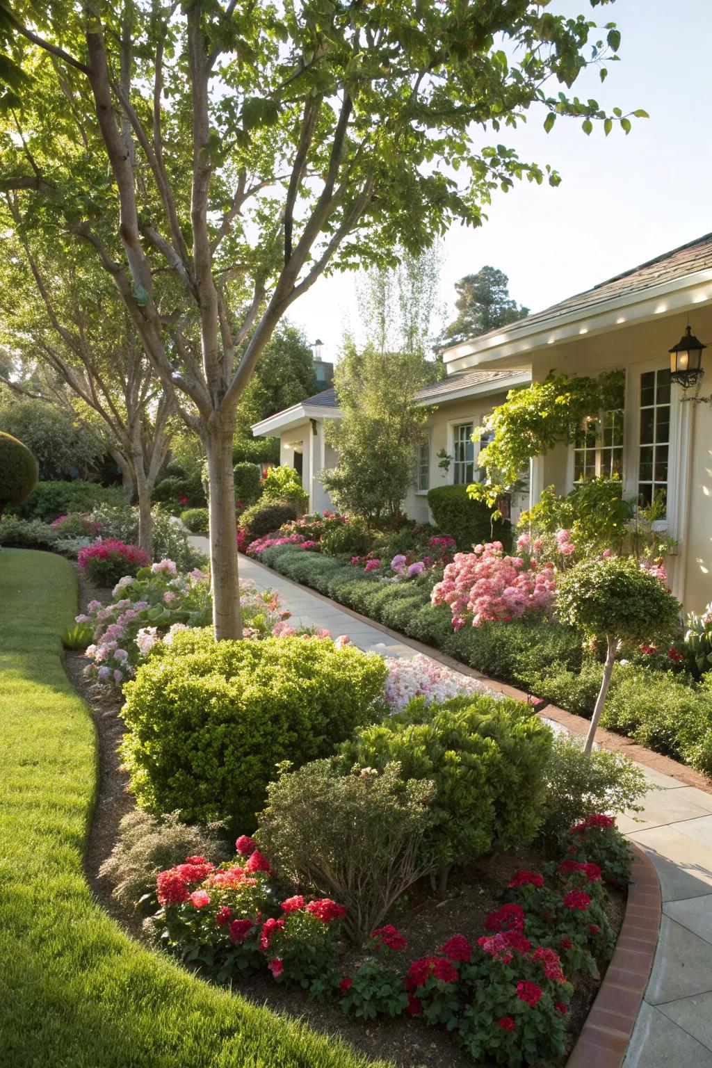 Shrubs and small trees add structure and interest.