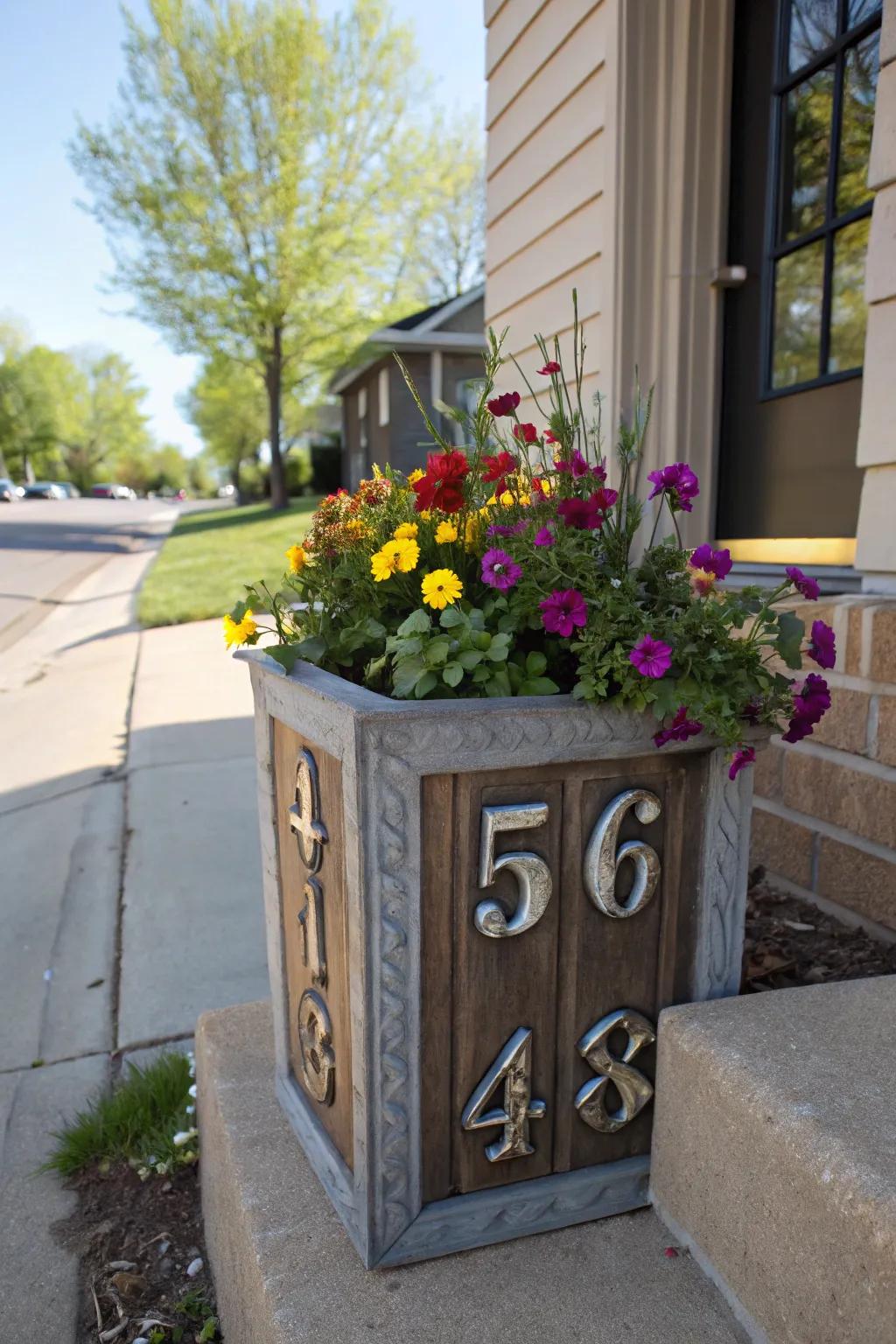 Planter-integrated numbers blend nature with function.
