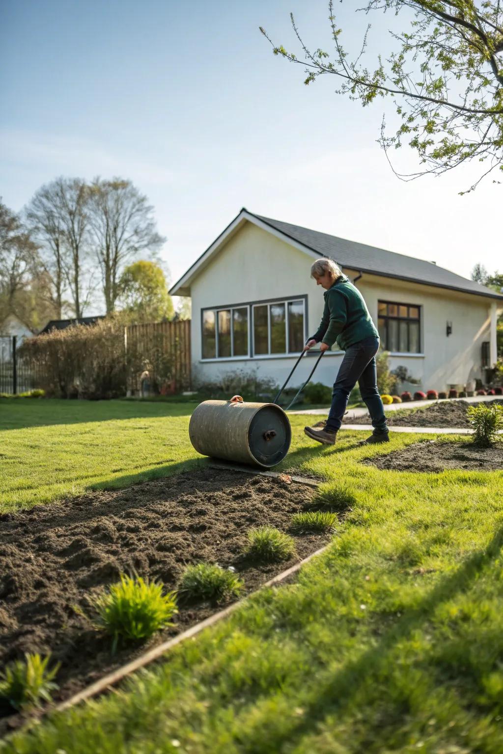 Compacting filled areas helps maintain an even surface.