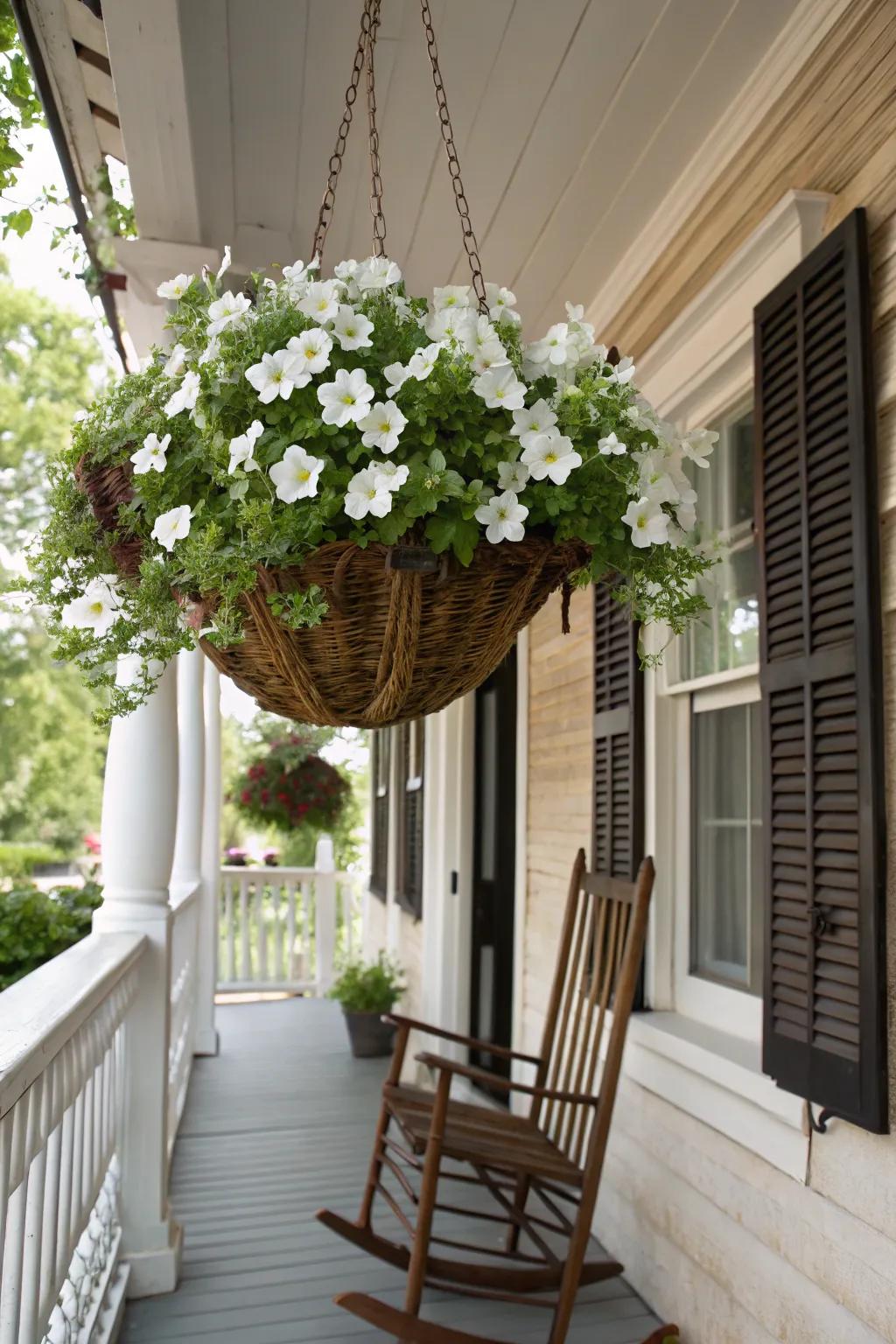 Elegant monochrome hanging basket.
