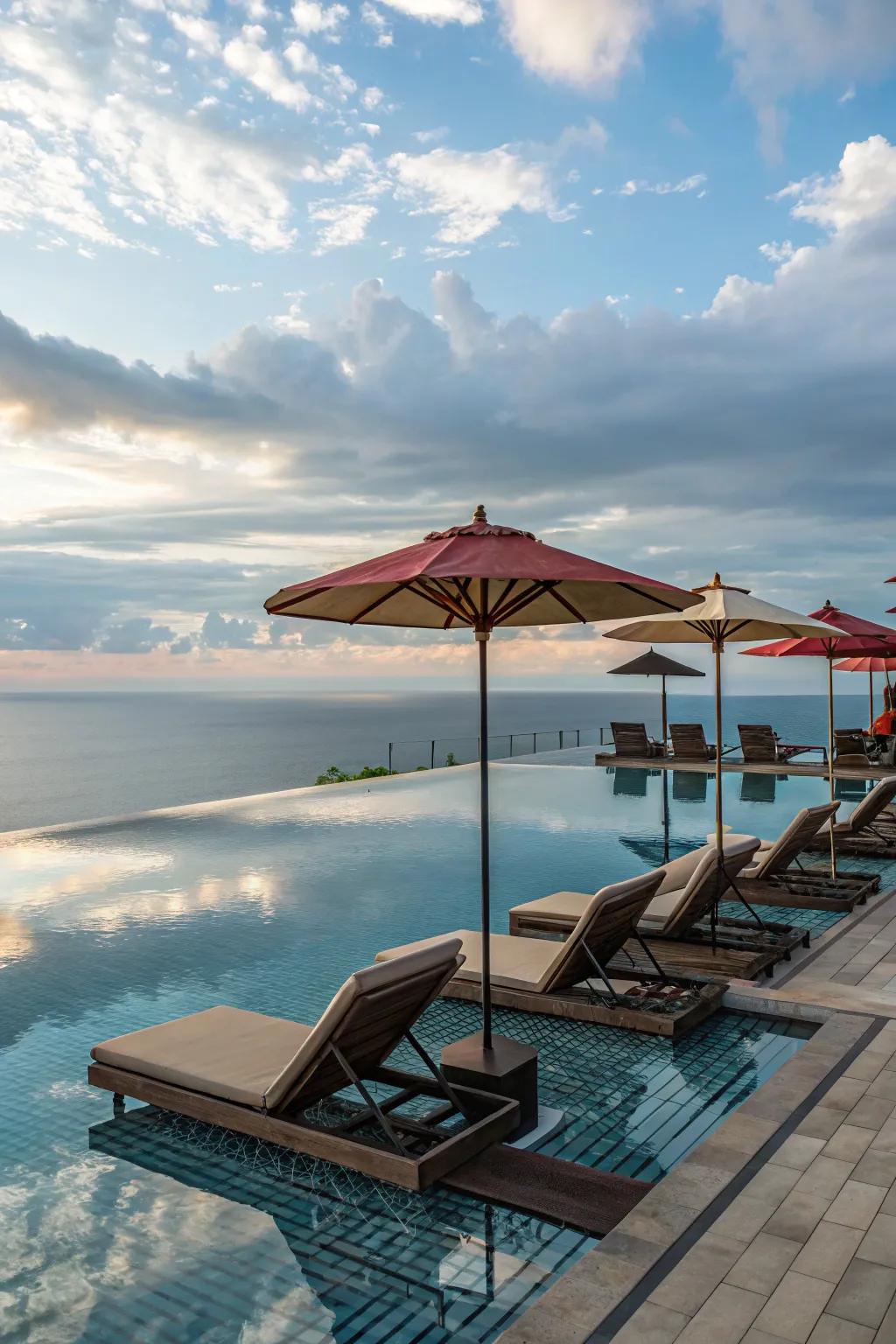 Luxurious loungers offer a perfect spot for relaxation by the infinity pool.