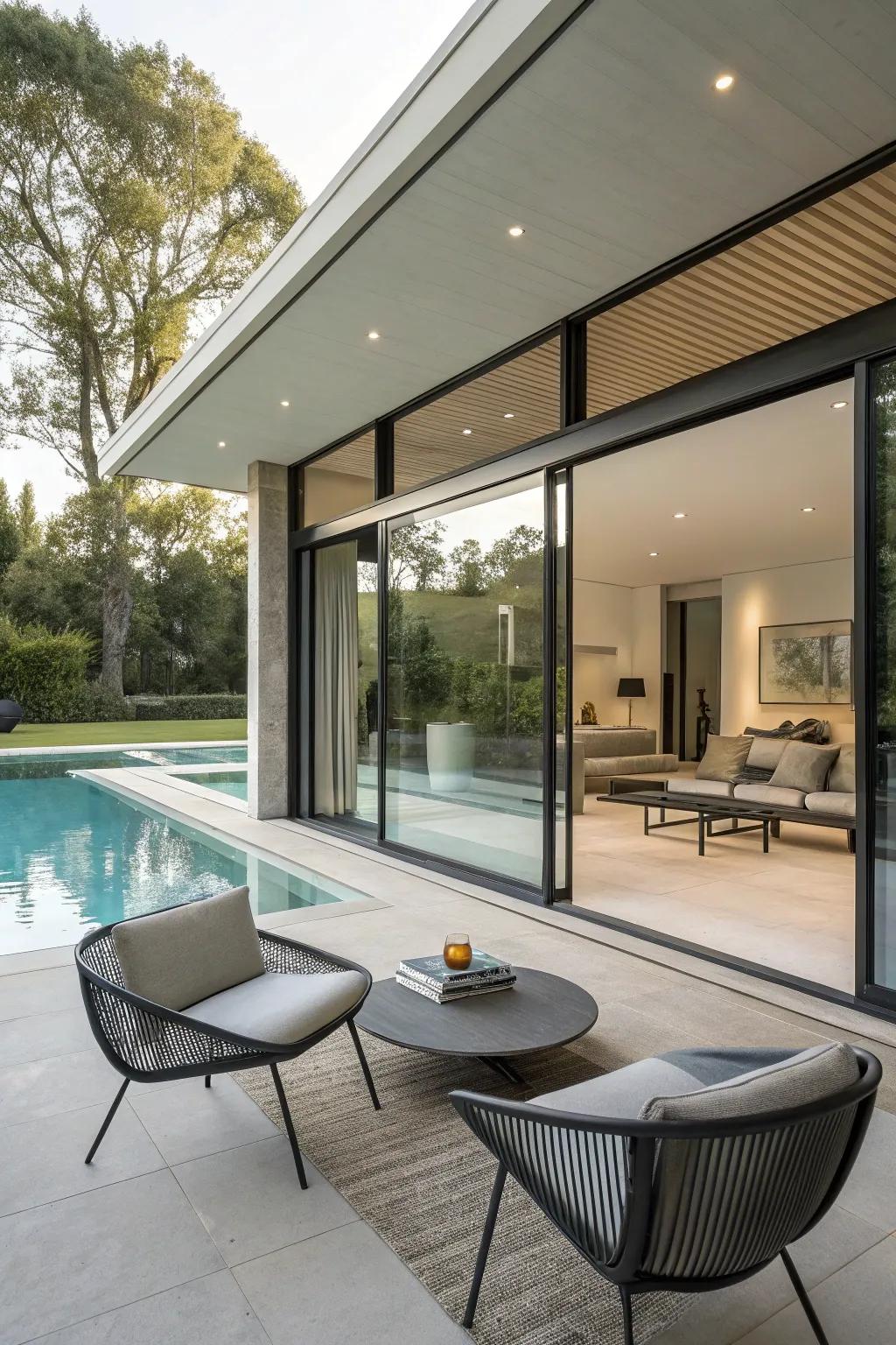 Modern touches in a chic pool house.