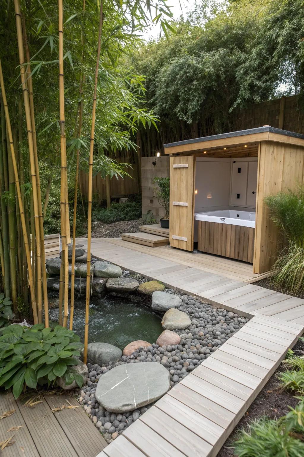A Zen garden retreat for peaceful soaking moments.