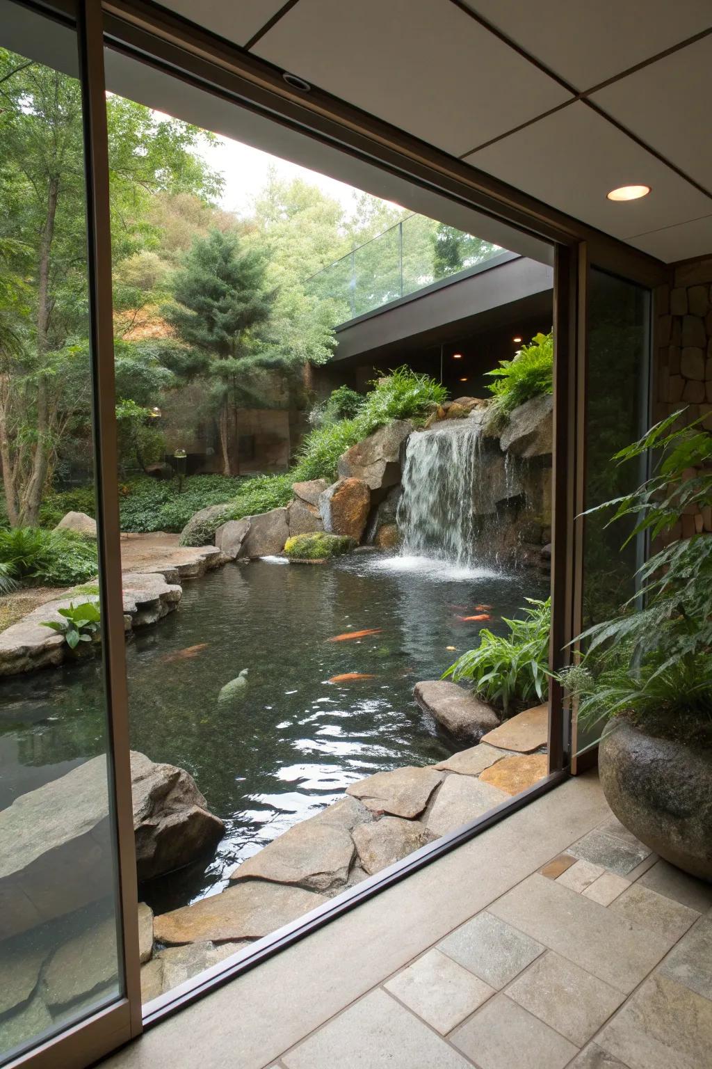 Bring the beauty of a koi pond indoors with seamless transitions.