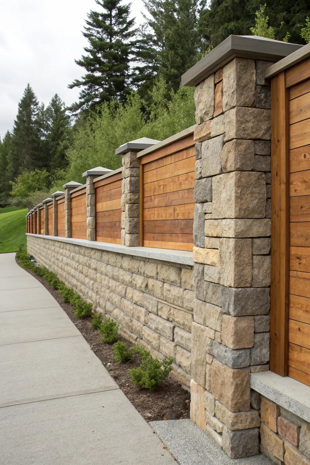 A creative blend of materials adds character to this retaining wall.