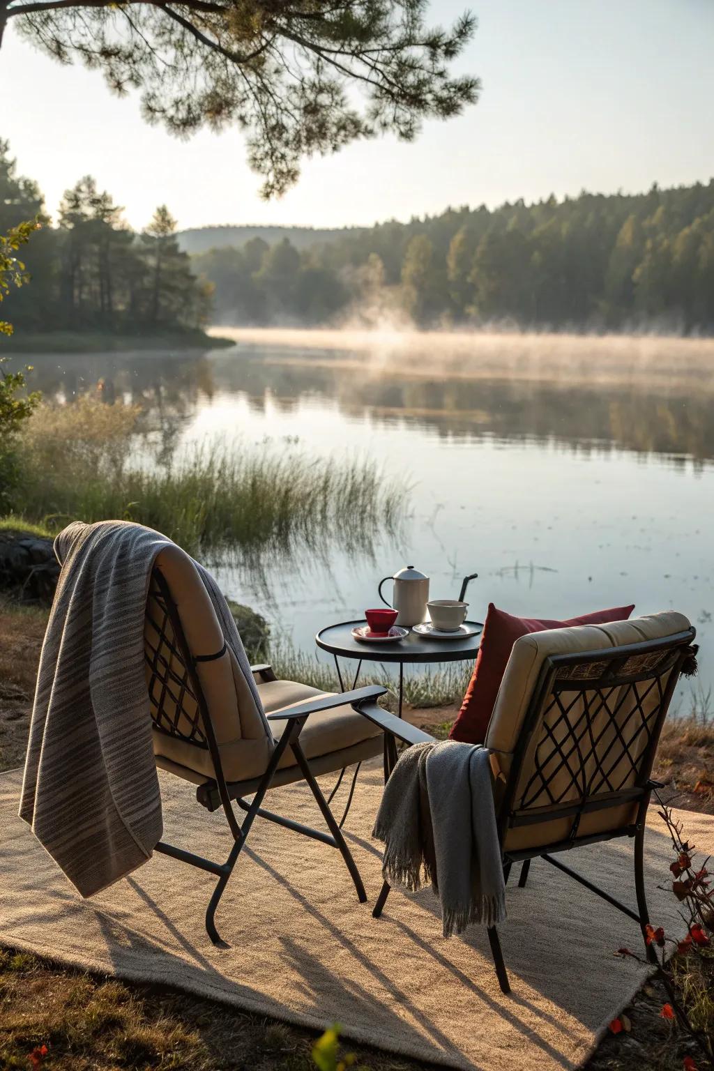 Relax in style by creating a comfortable lakeside seating area.