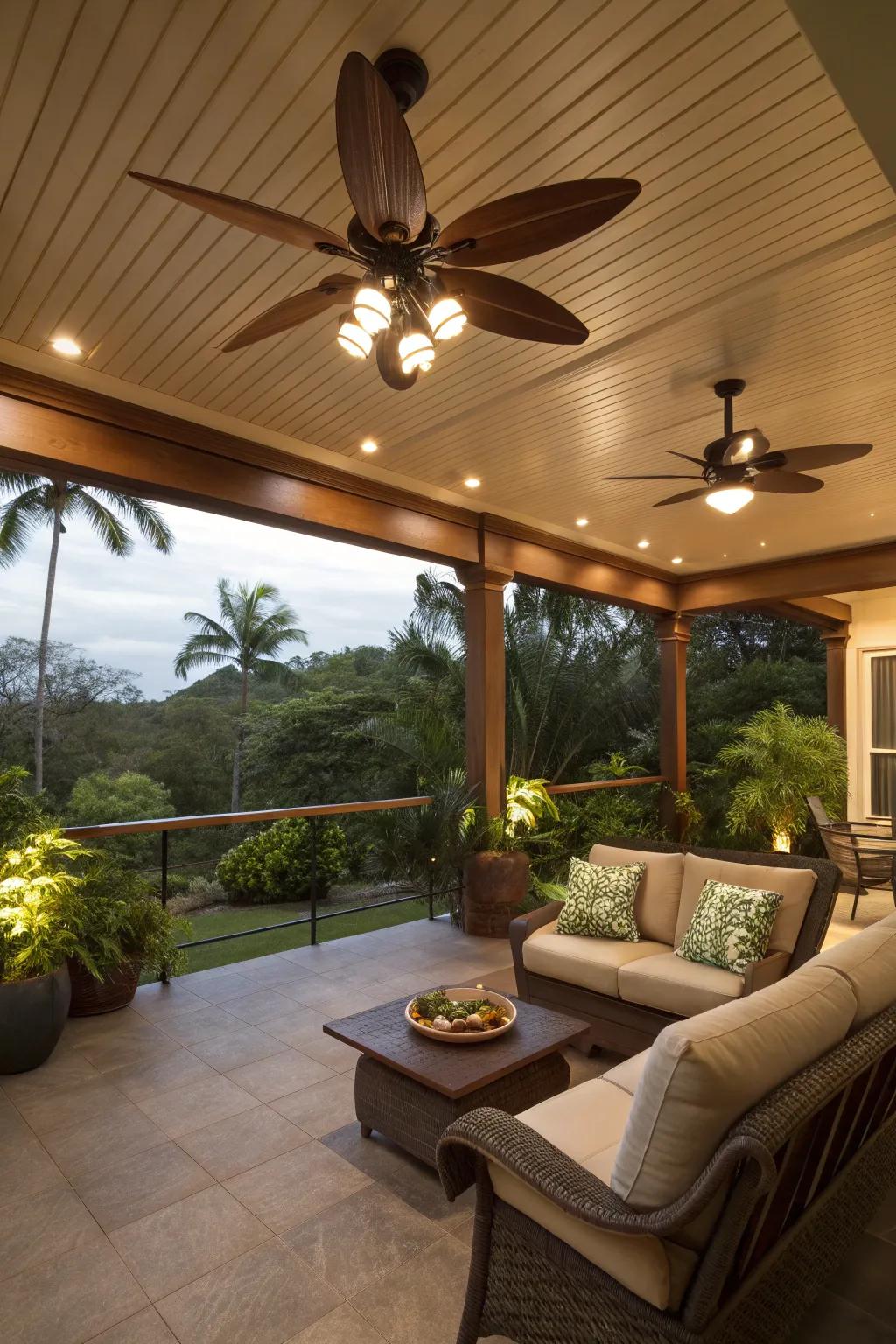 Ceiling fans with lights offer cooling comfort and brightness.
