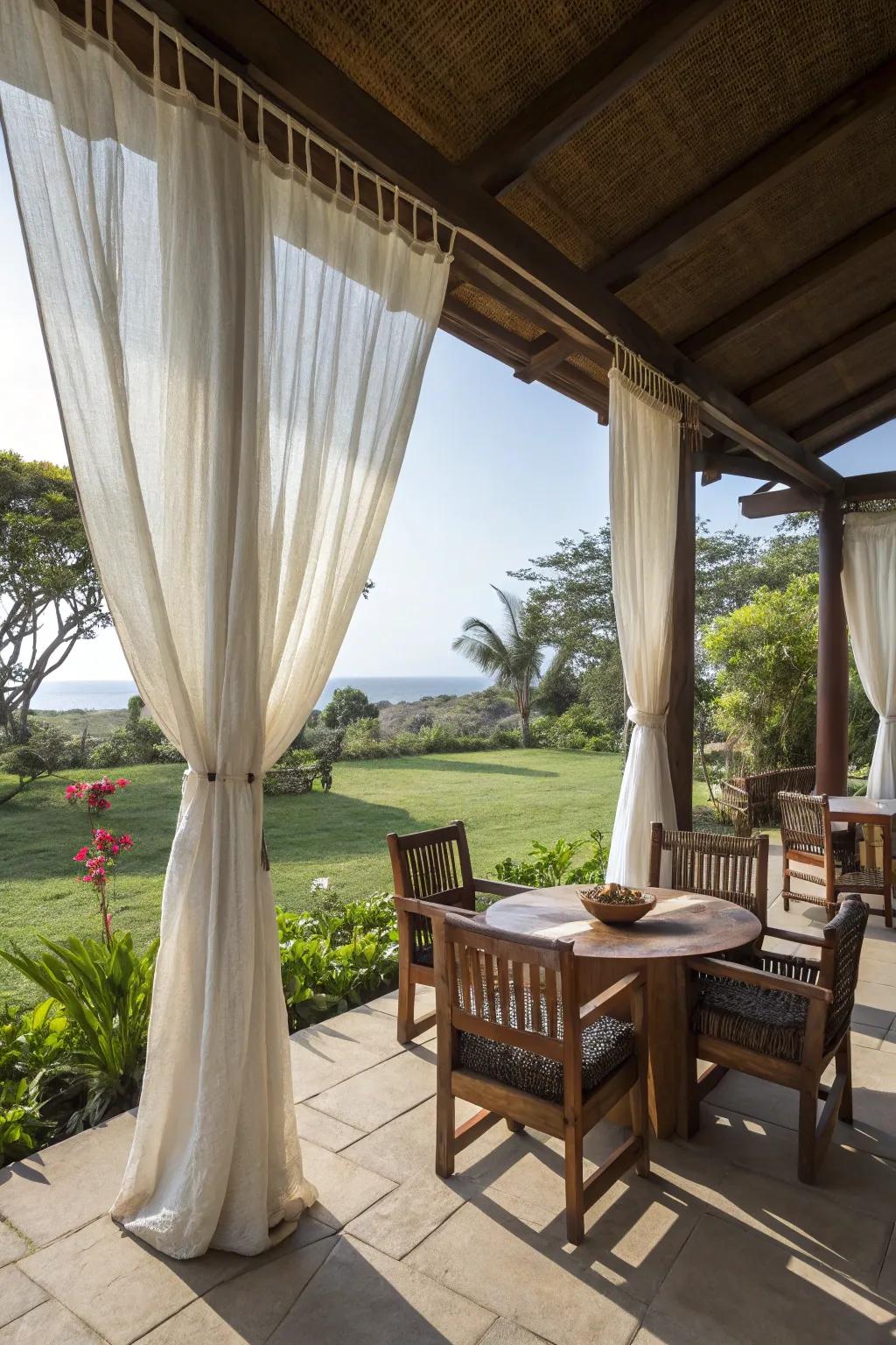 Add rustic charm with natural linen curtains.