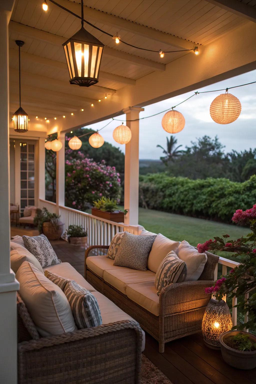 Lighting features set the perfect mood on your lanai.