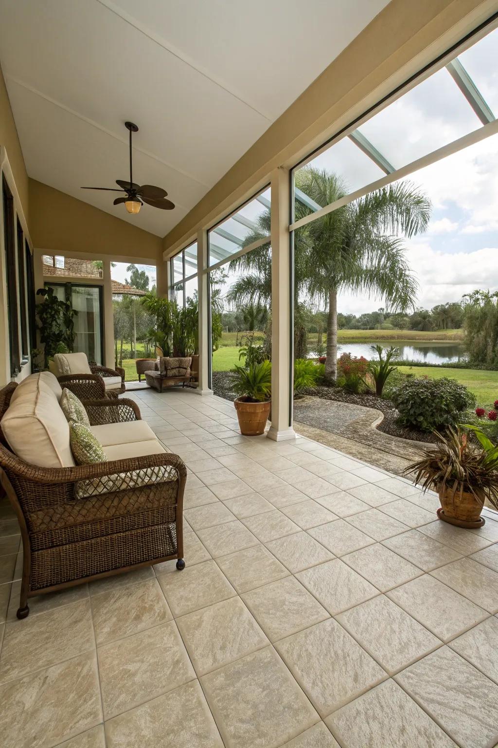 Blur the lines between indoors and outdoors with seamless tile transitions.