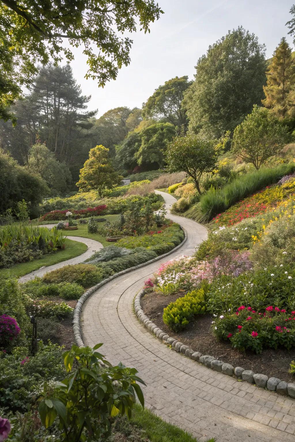 Curved pathways that invite exploration through the garden.
