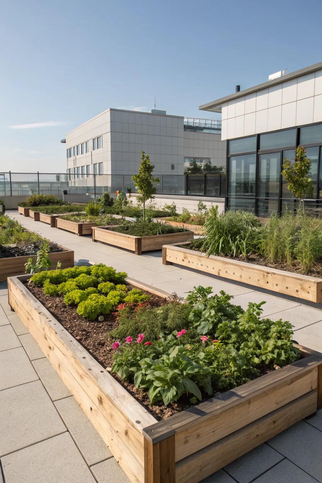 Modern raised beds add structure and style to the landscape.