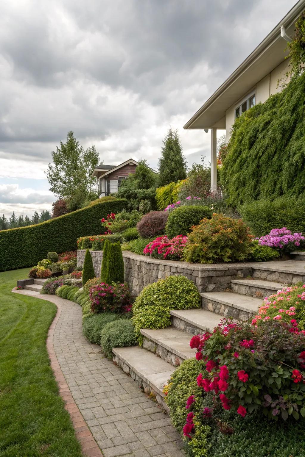 Tiered planting adds depth and intrigue to your front yard.
