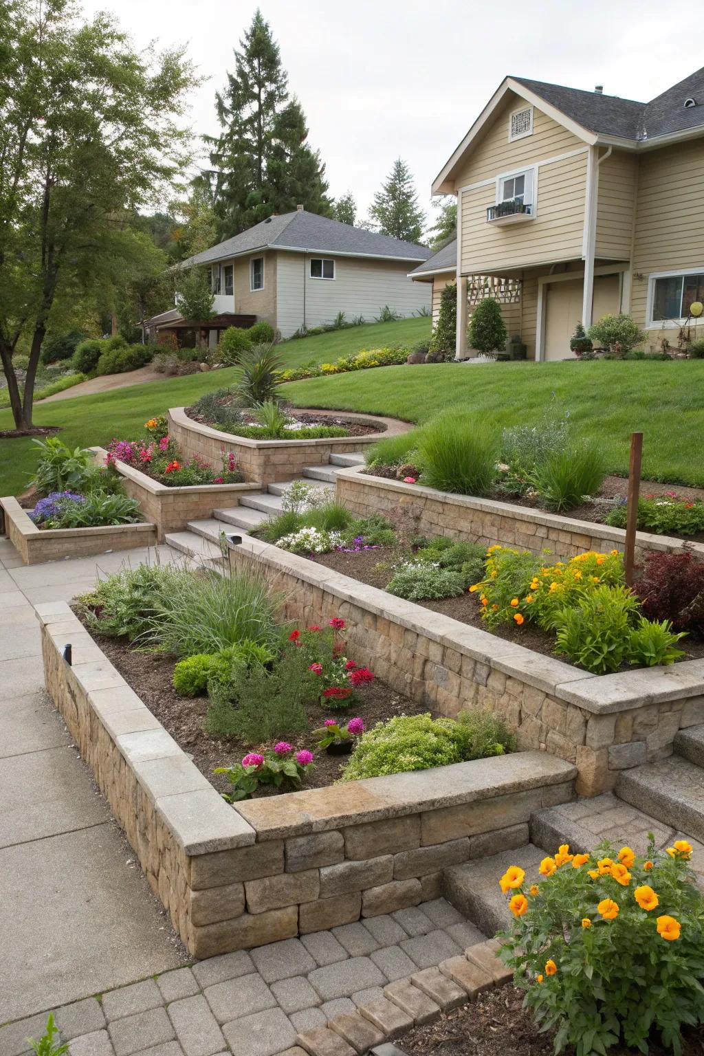 Elevation changes add dimension to the front yard