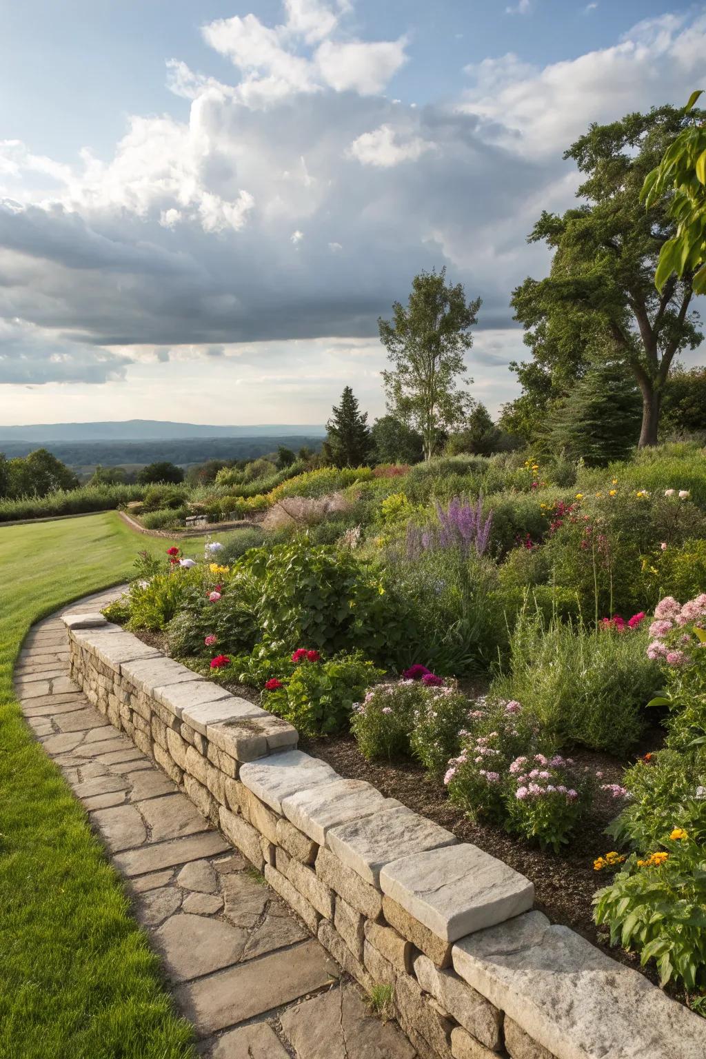 Layered stones for a striking garden border.