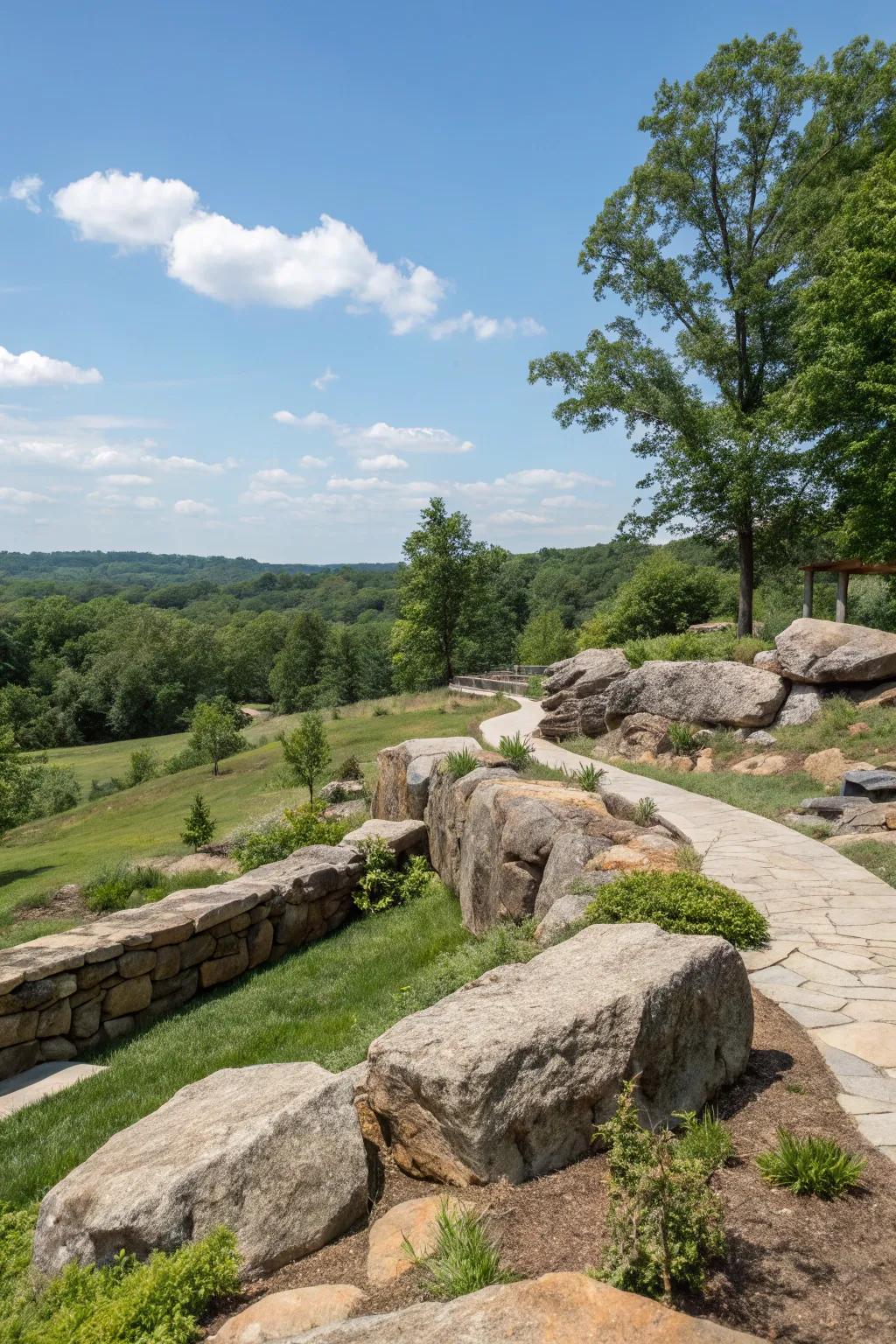 Natural stone accents bring rustic elegance to your garden.