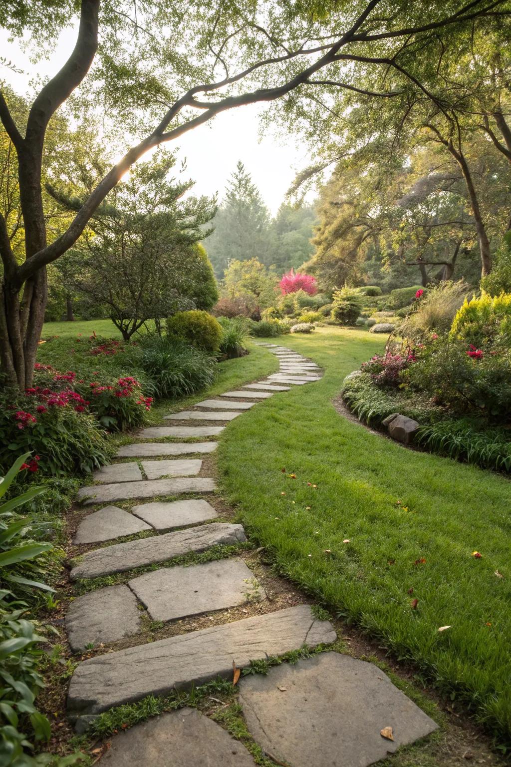 Inviting stepping stones creating a whimsical garden walkway.