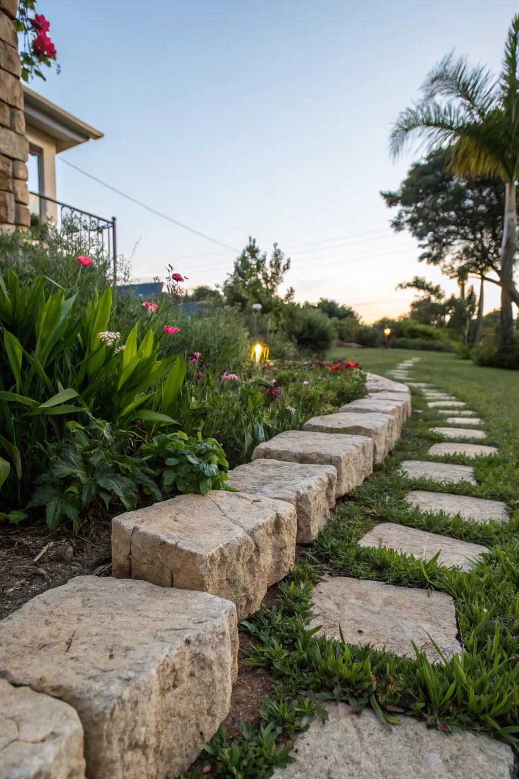 Achieve a rustic look with stone-like landscaping blocks.