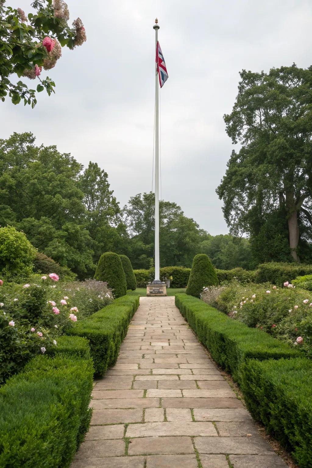 A charming pathway welcomes you to the flagpole.