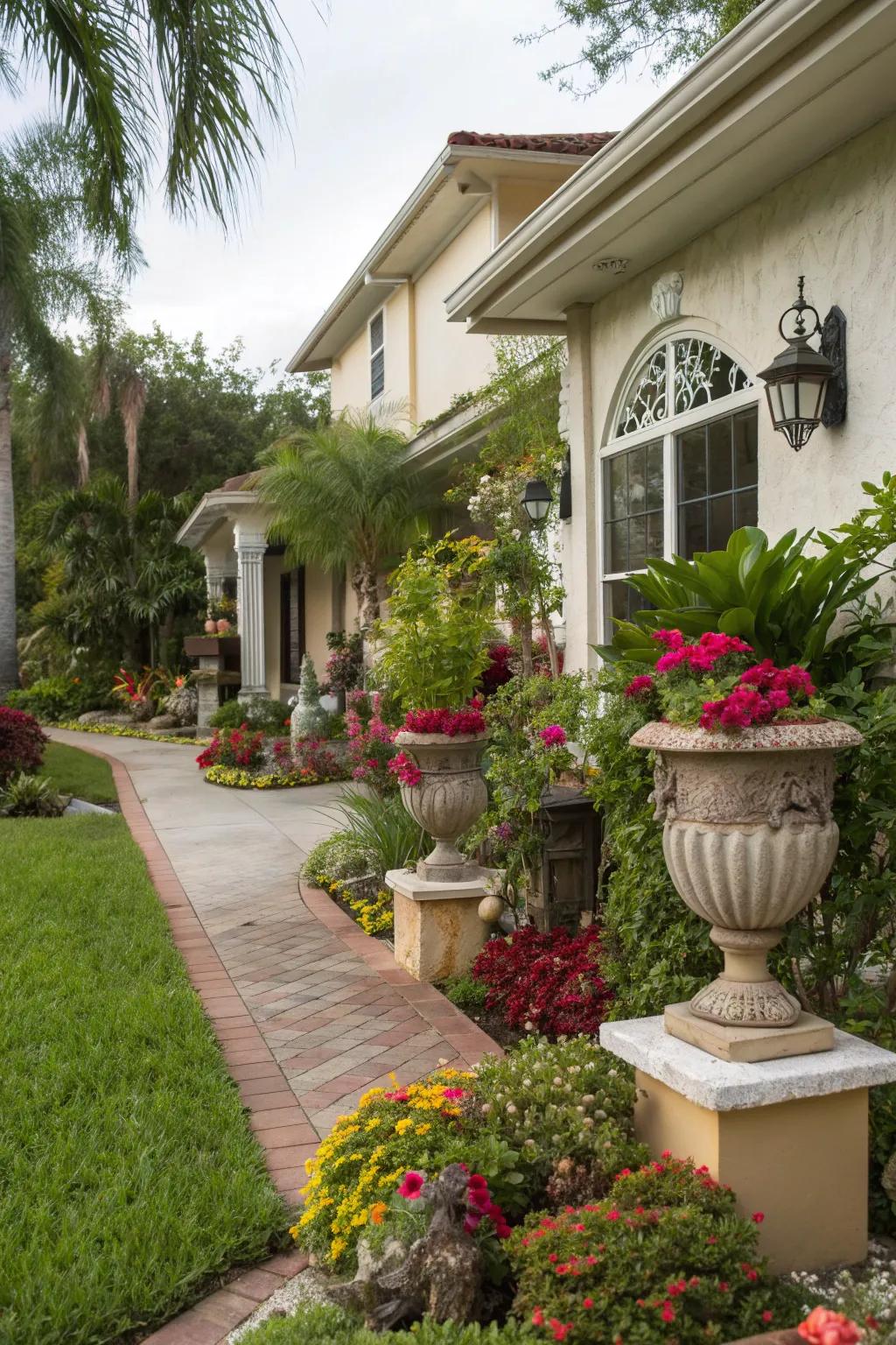 Decorative items add charm to a Florida front yard.
