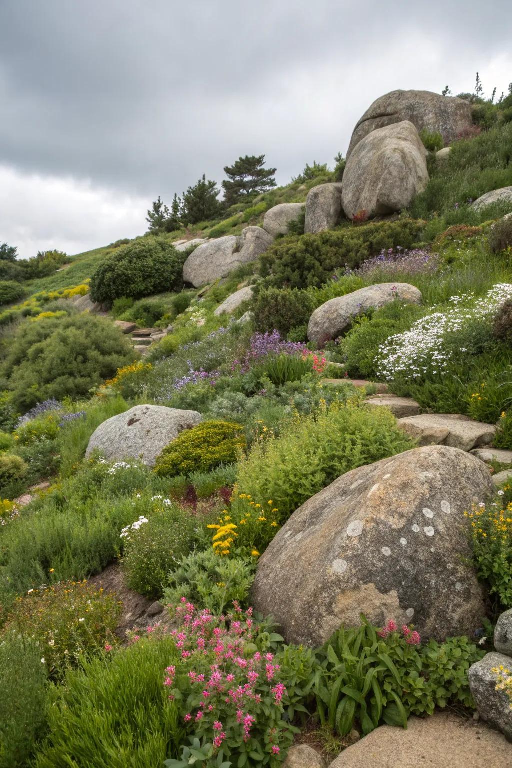 Natural rock gardens blend beauty with the environment.