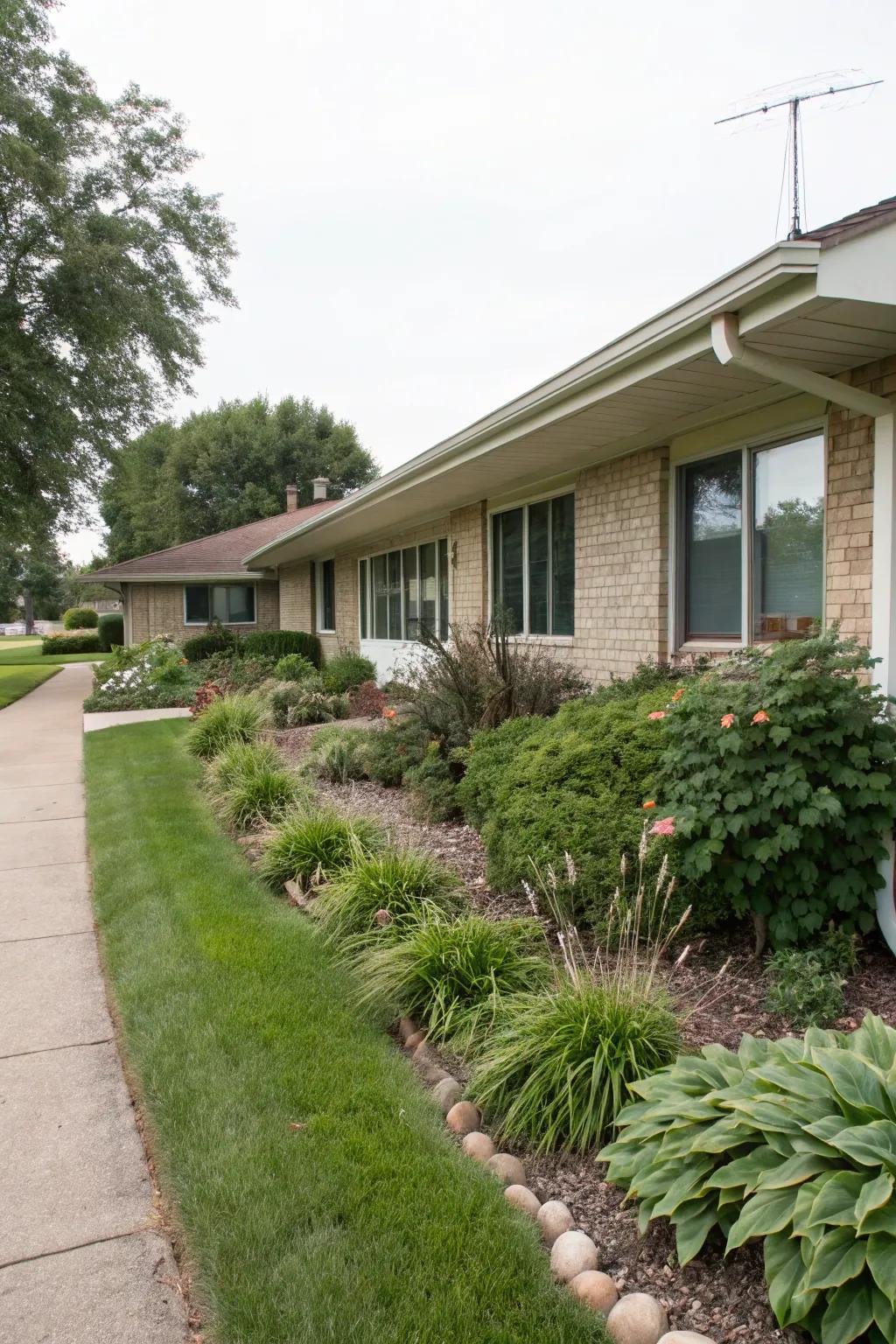 Foundation plants provide a soft transition from house to garden.