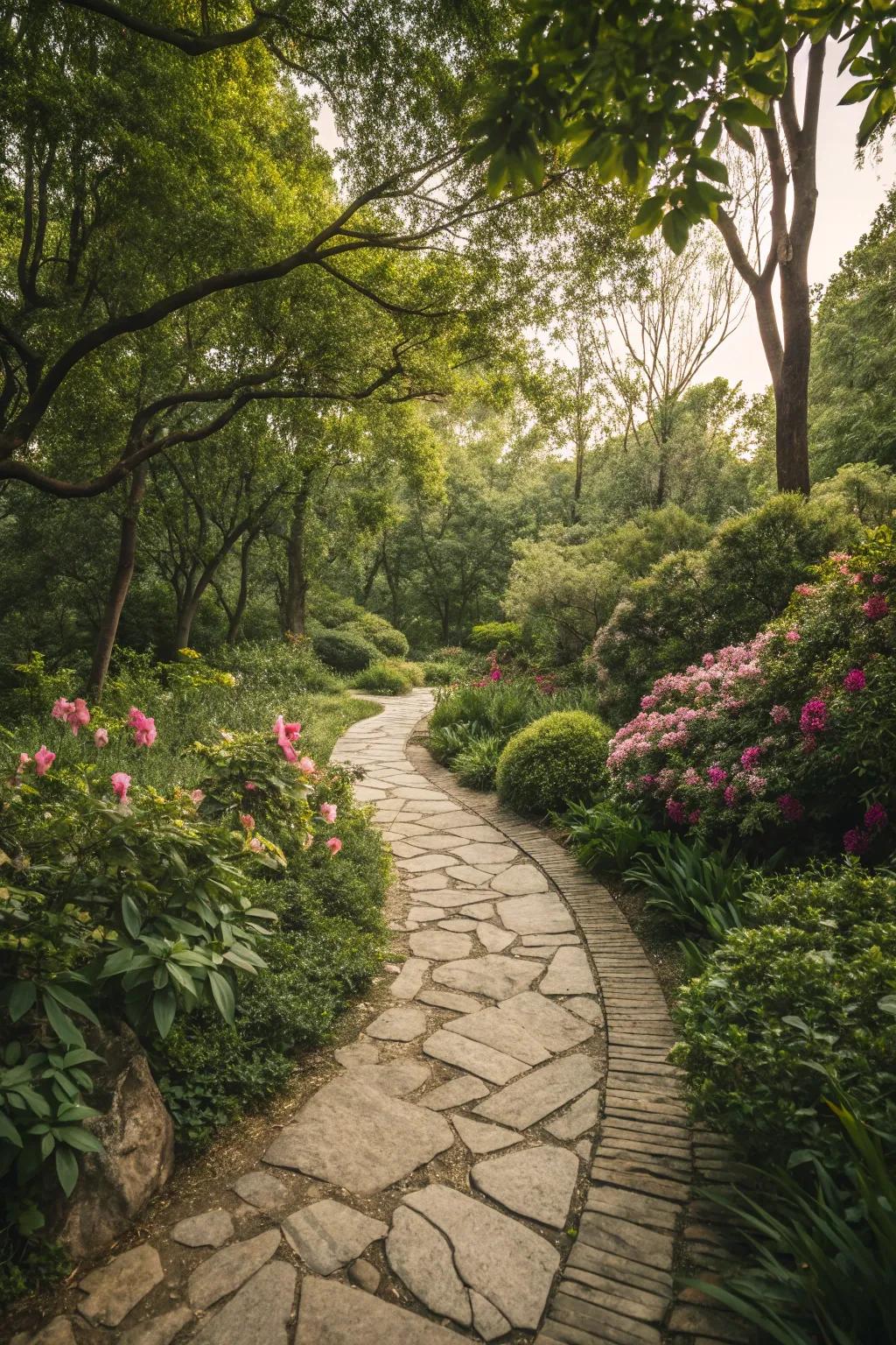 Stone pathways add charm and direction to garden landscapes.