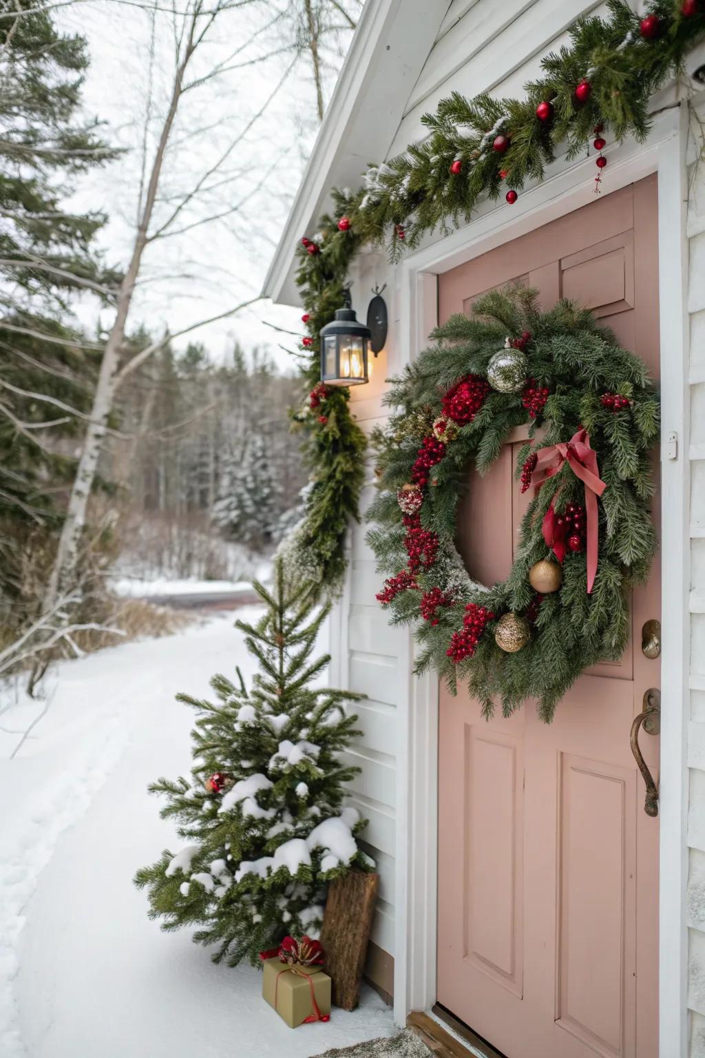 DIY elements personalize this festive wreath with heartwarming charm.