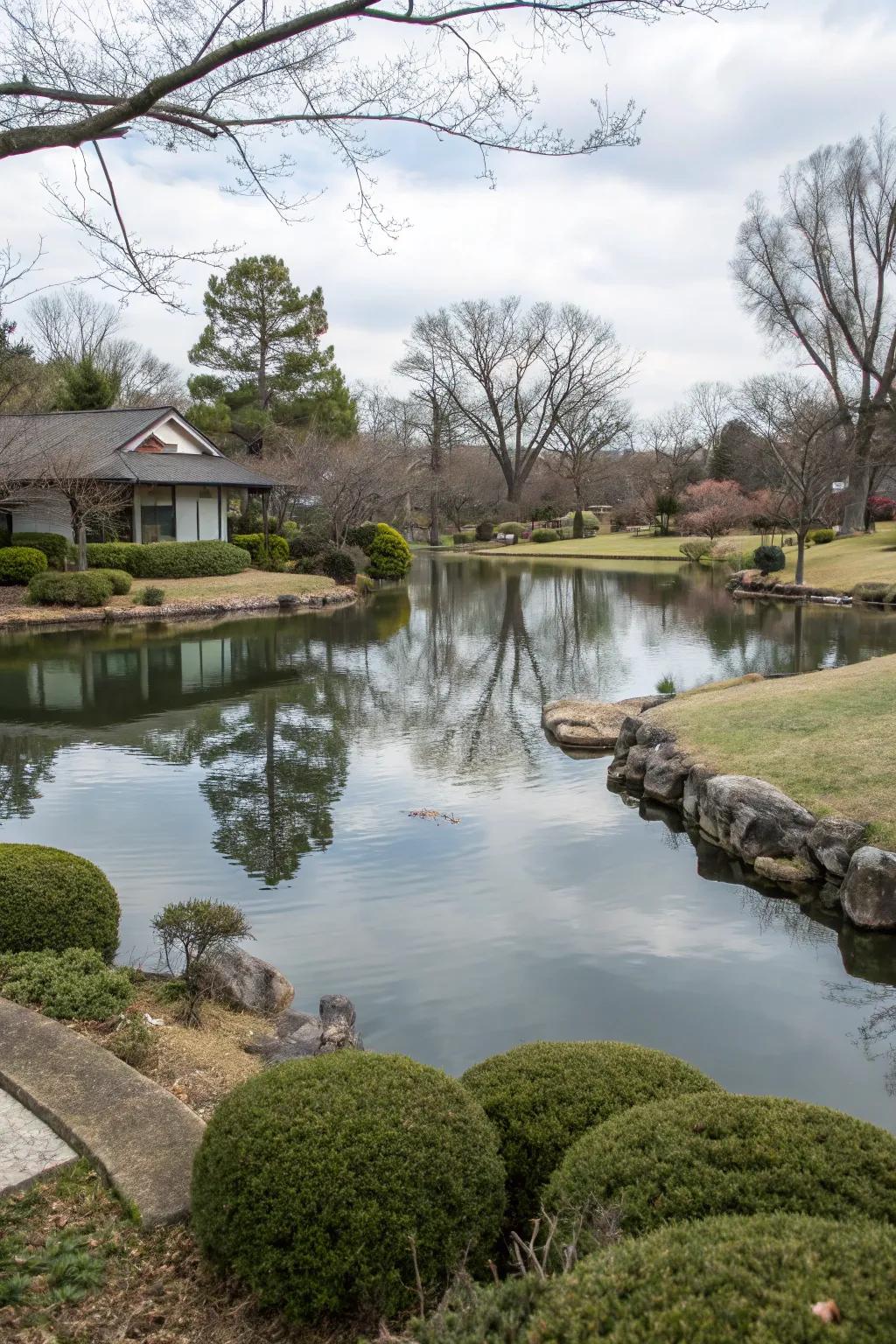 Open water surfaces enhance the tranquil ambiance of a large pond.