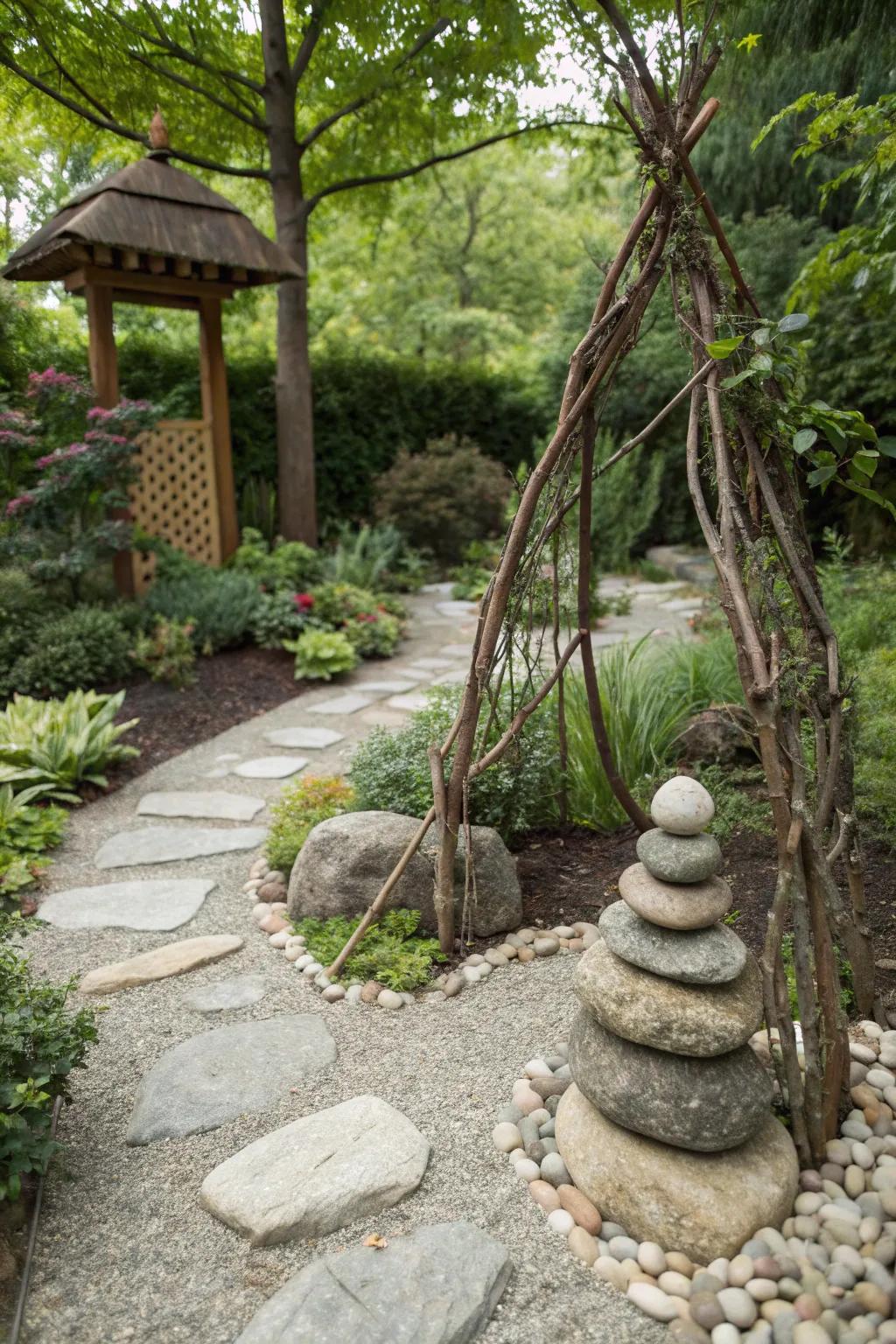 Minimalist art that blends with nature can enhance your garden's serenity.