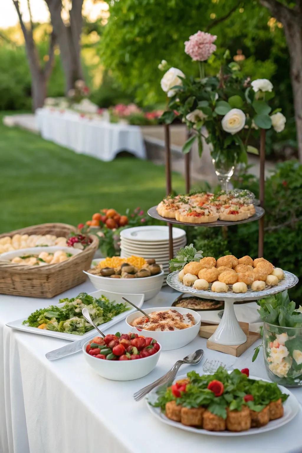 A buffet with a variety of foods caters to all tastes.