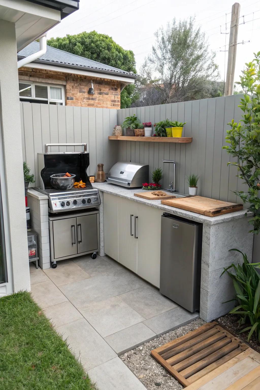 A compact and functional outdoor kitchen for small spaces.
