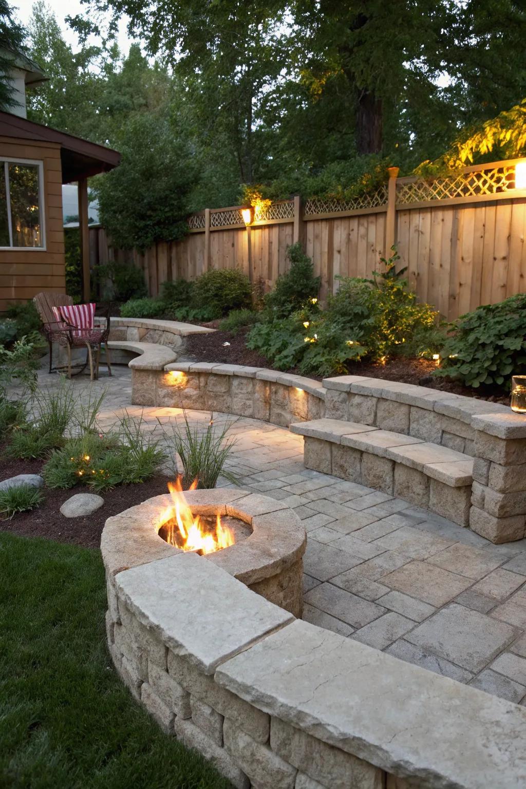 Limestone block seating walls offer style and function.