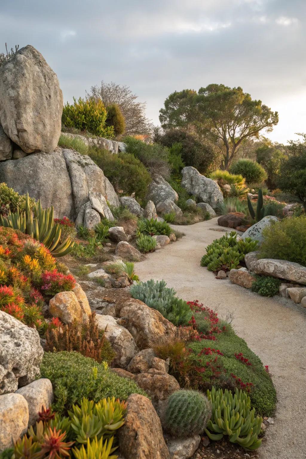 A rock garden with limestone adds a natural charm.