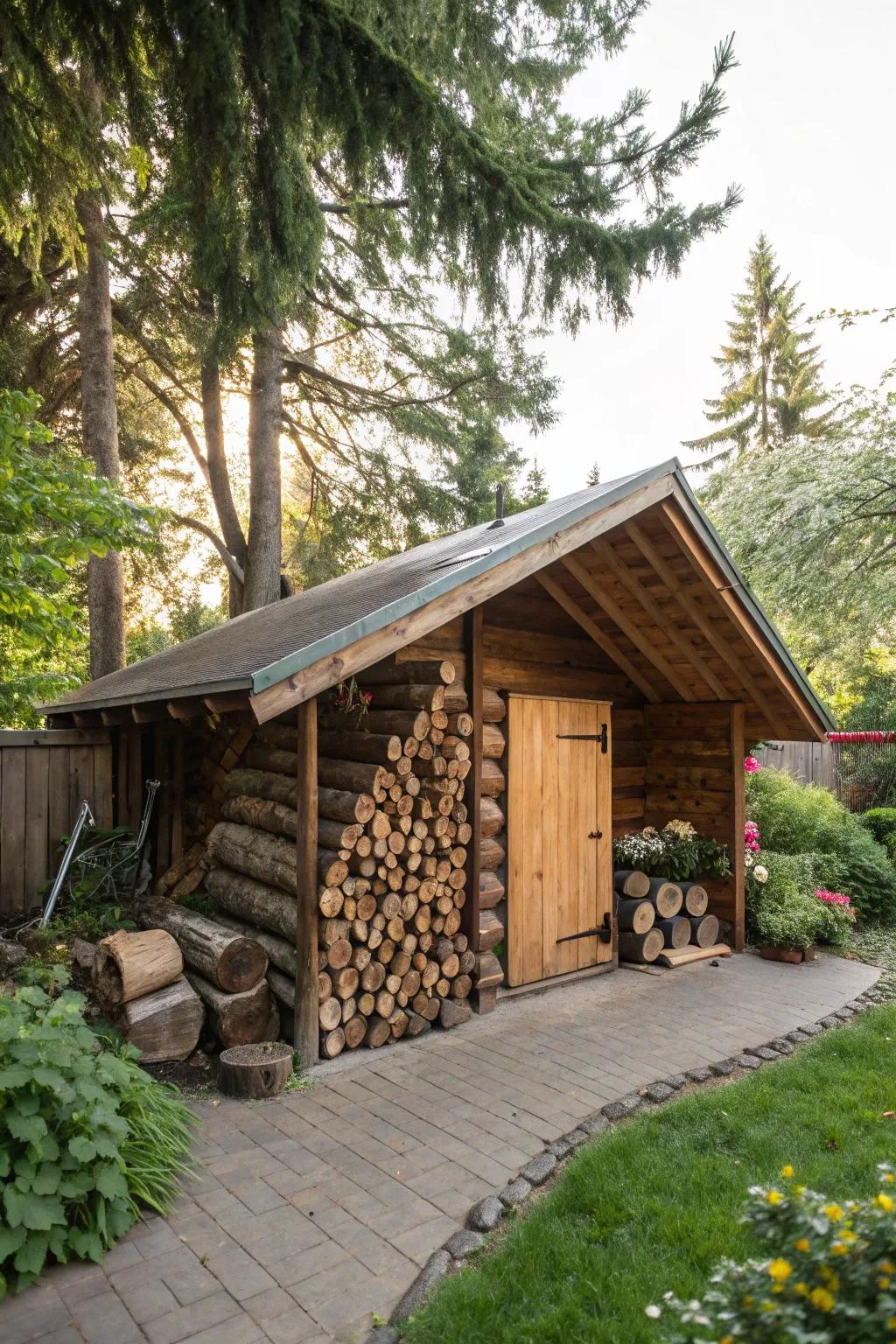 Keep your logs dry with a covered log shed.