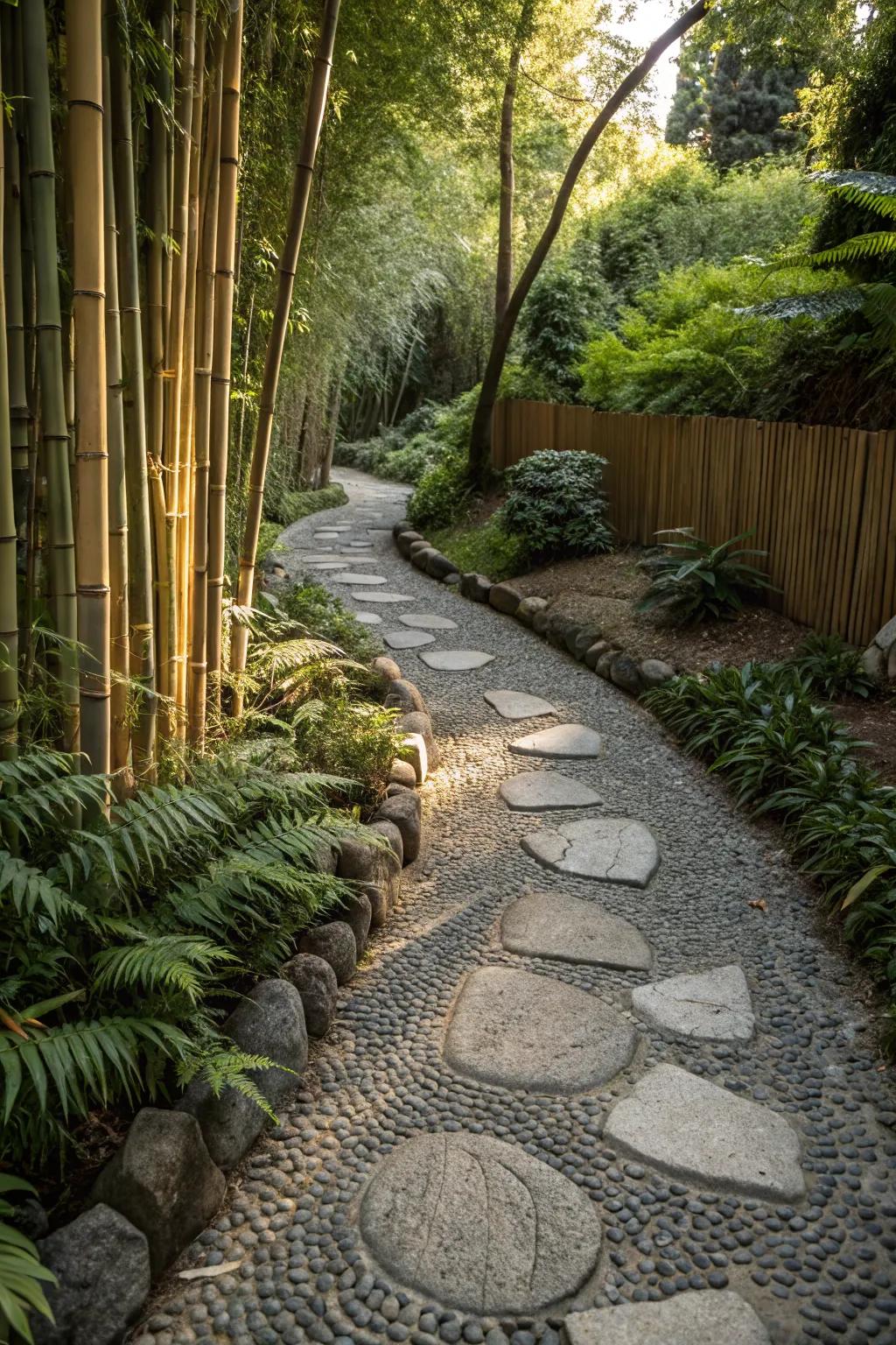 Pebble paths add texture and facilitate good drainage.
