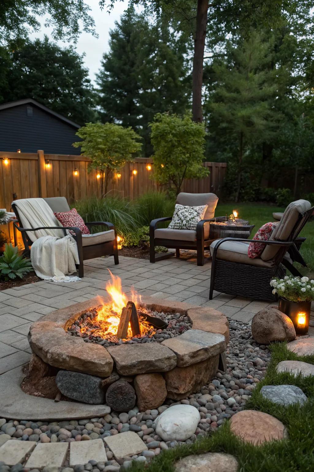 Fire pits create a warm, inviting atmosphere.