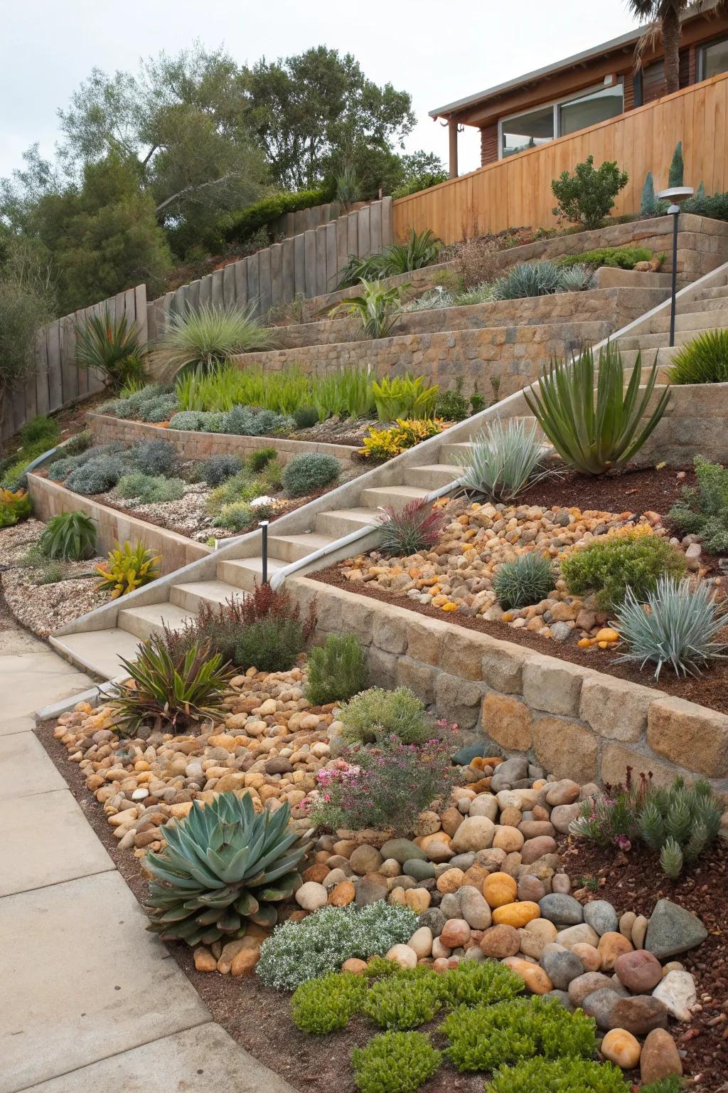 Tiered landscapes offer both beauty and functionality, making them ideal for sloped areas.