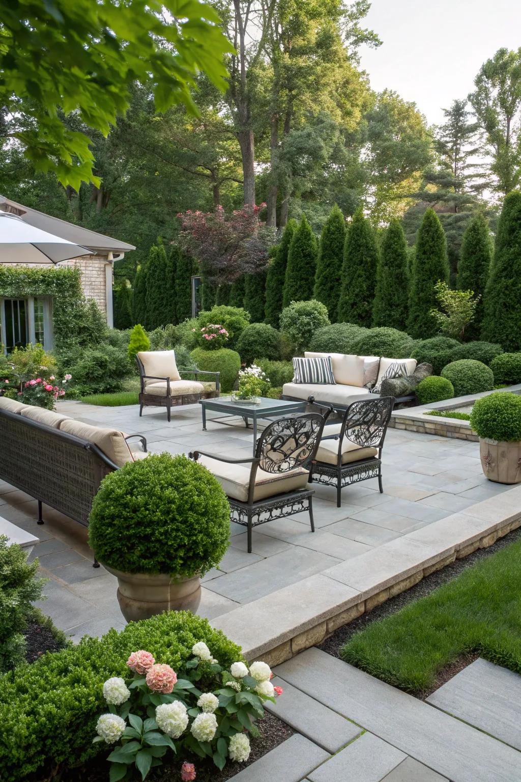 Beautiful landscaping that seamlessly integrates with the patio