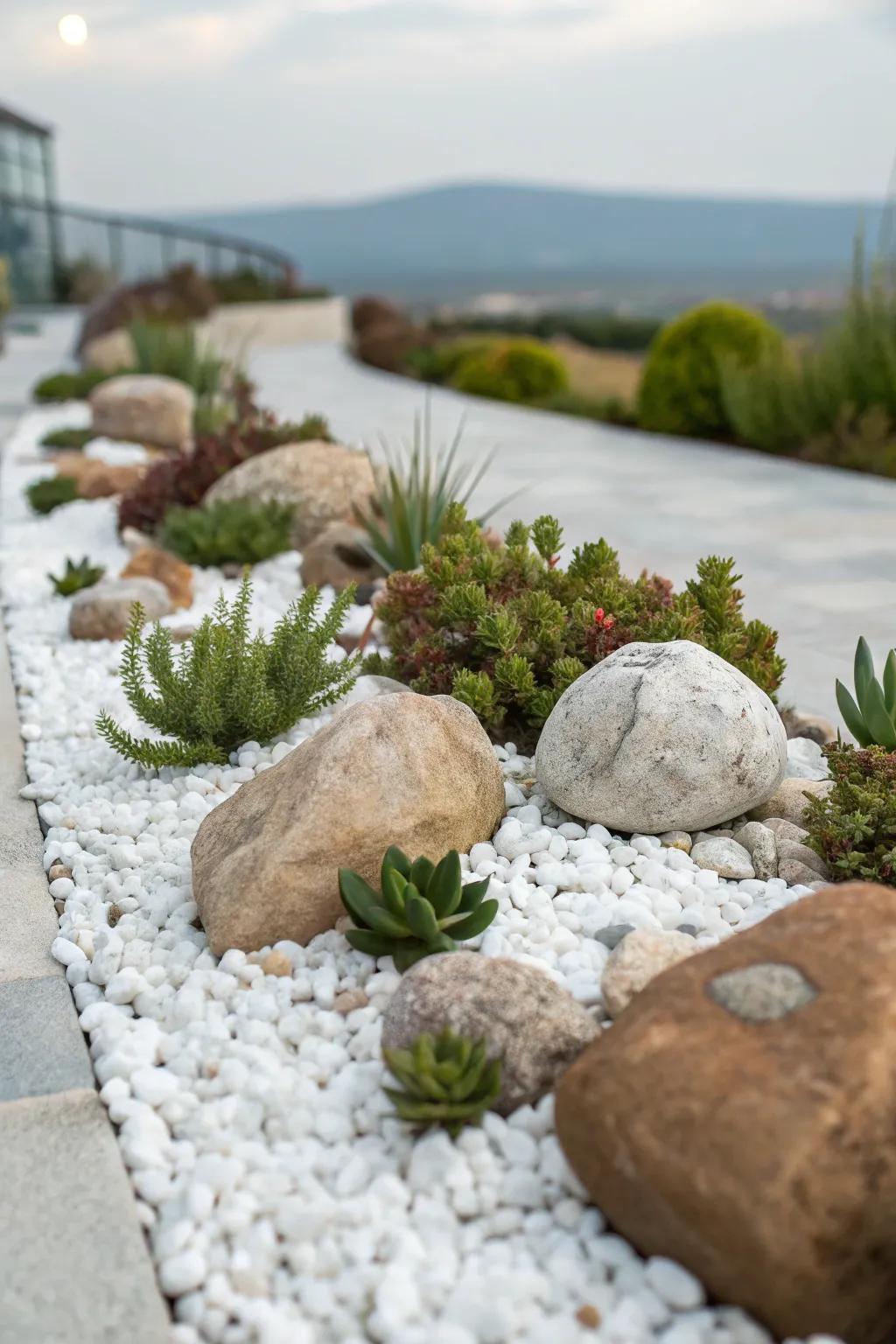 Craft a stunning rock garden with marble chips.