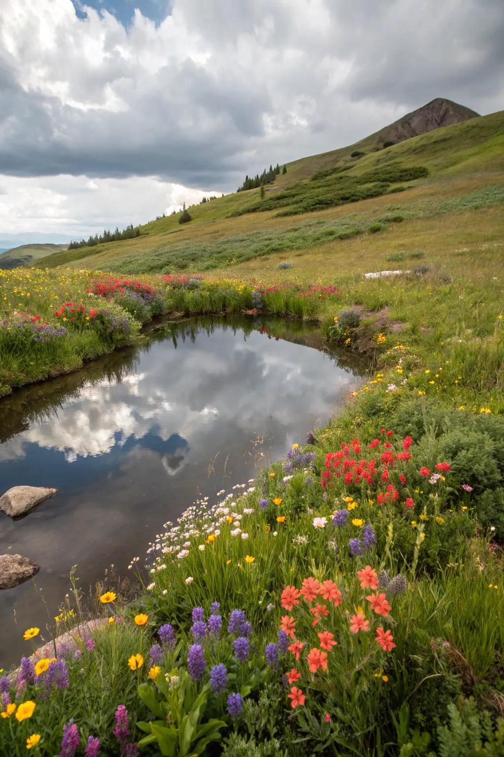 A tranquil pond adding a serene element to the garden.