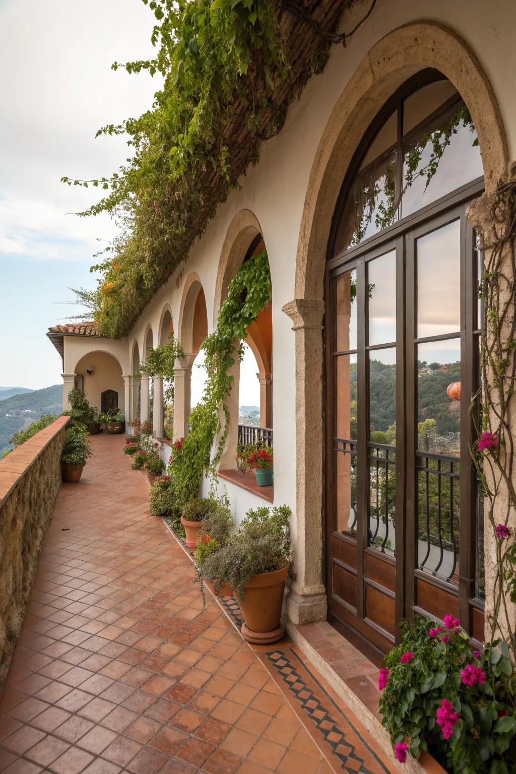Arched features add elegance and architectural interest to this Mediterranean retreat.