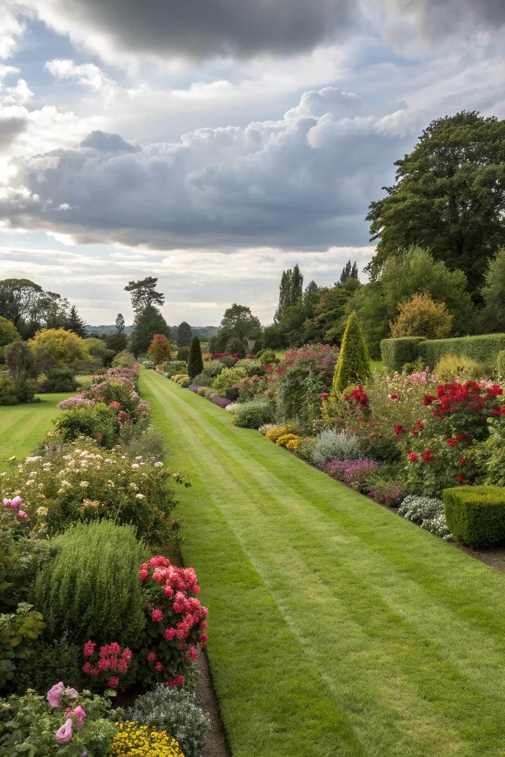 A well-maintained lawn enhances garden beauty.