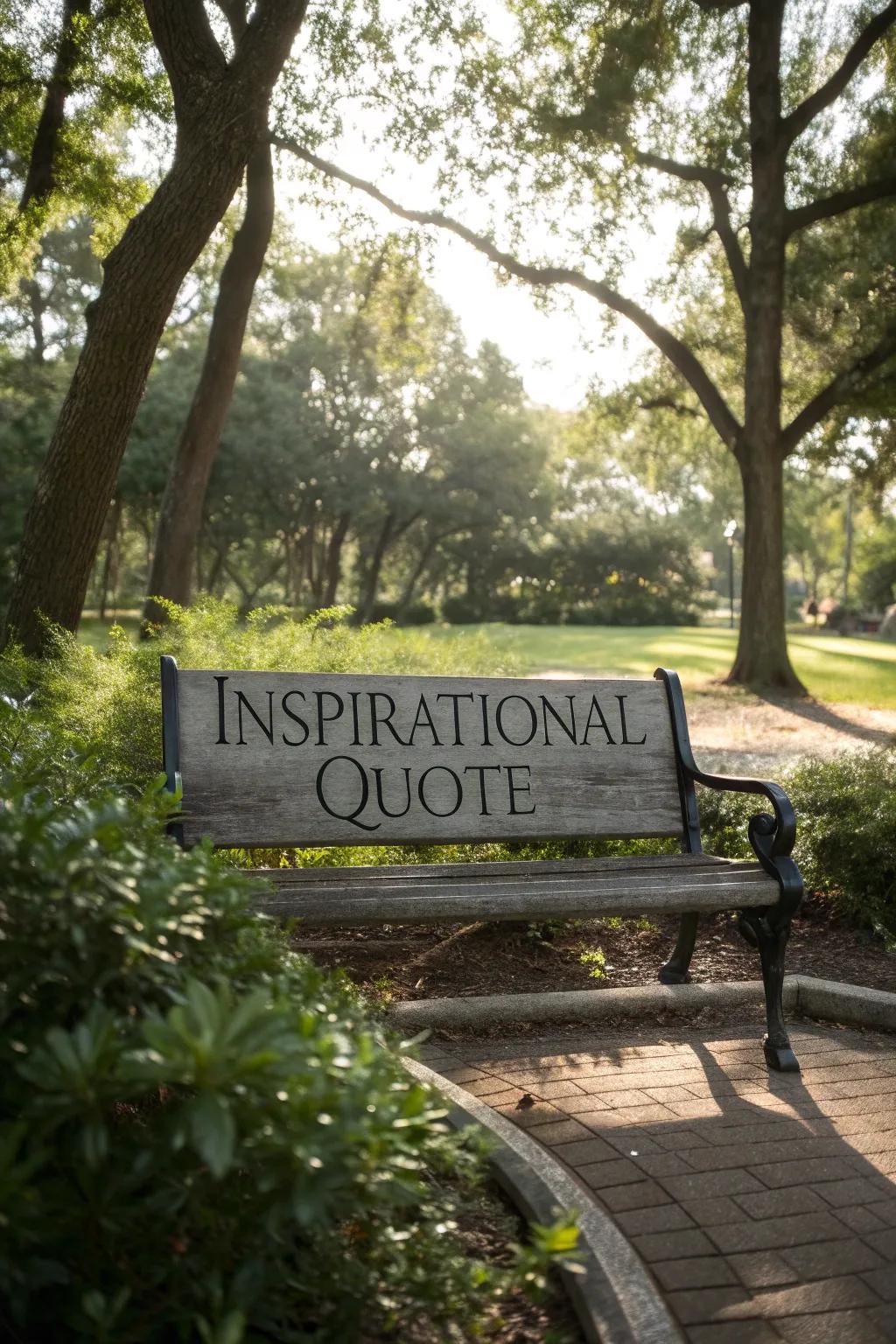 A bench with an uplifting quote to inspire visitors.