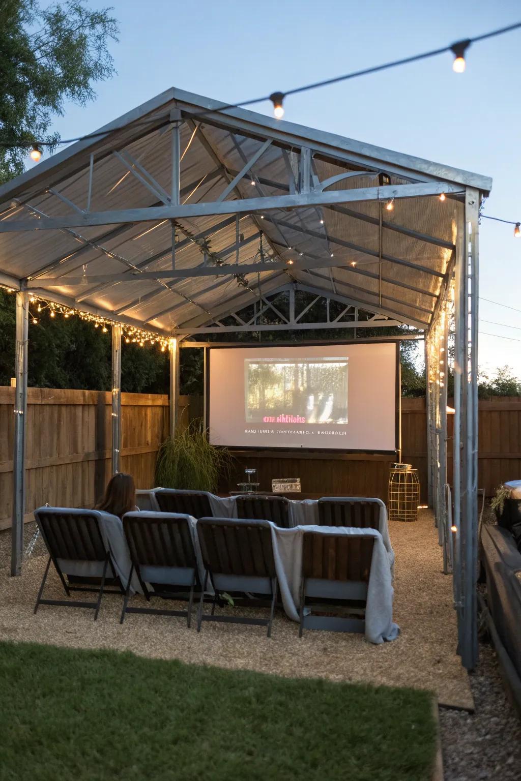 Enjoy movie nights under the stars with a carport cinema.